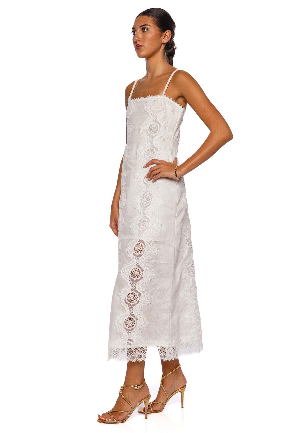 Waimari Rocio White Lace-Trim Maxi Dress