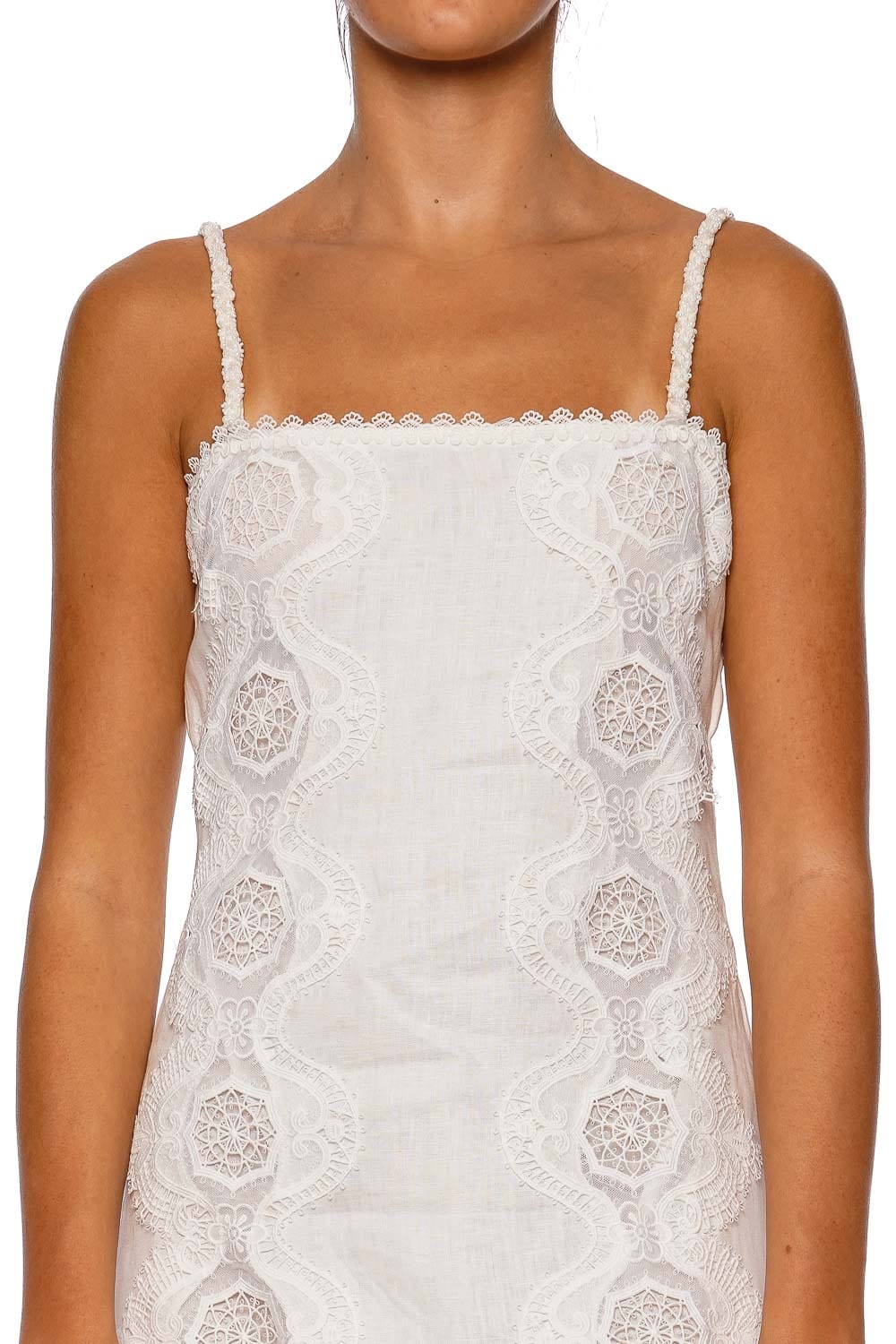 Waimari Rocio White Lace-Trim Maxi Dress