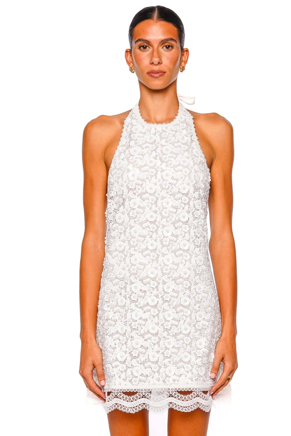 Waimari Medianoche Lace Halter Mini Dress