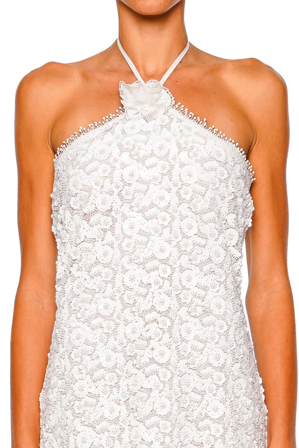 Waimari Beso de Luna White Halter Neck Maxi Dress