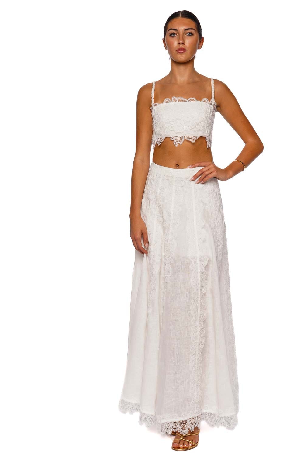 Waimari Resplandor White Lace Maxi Skirt
