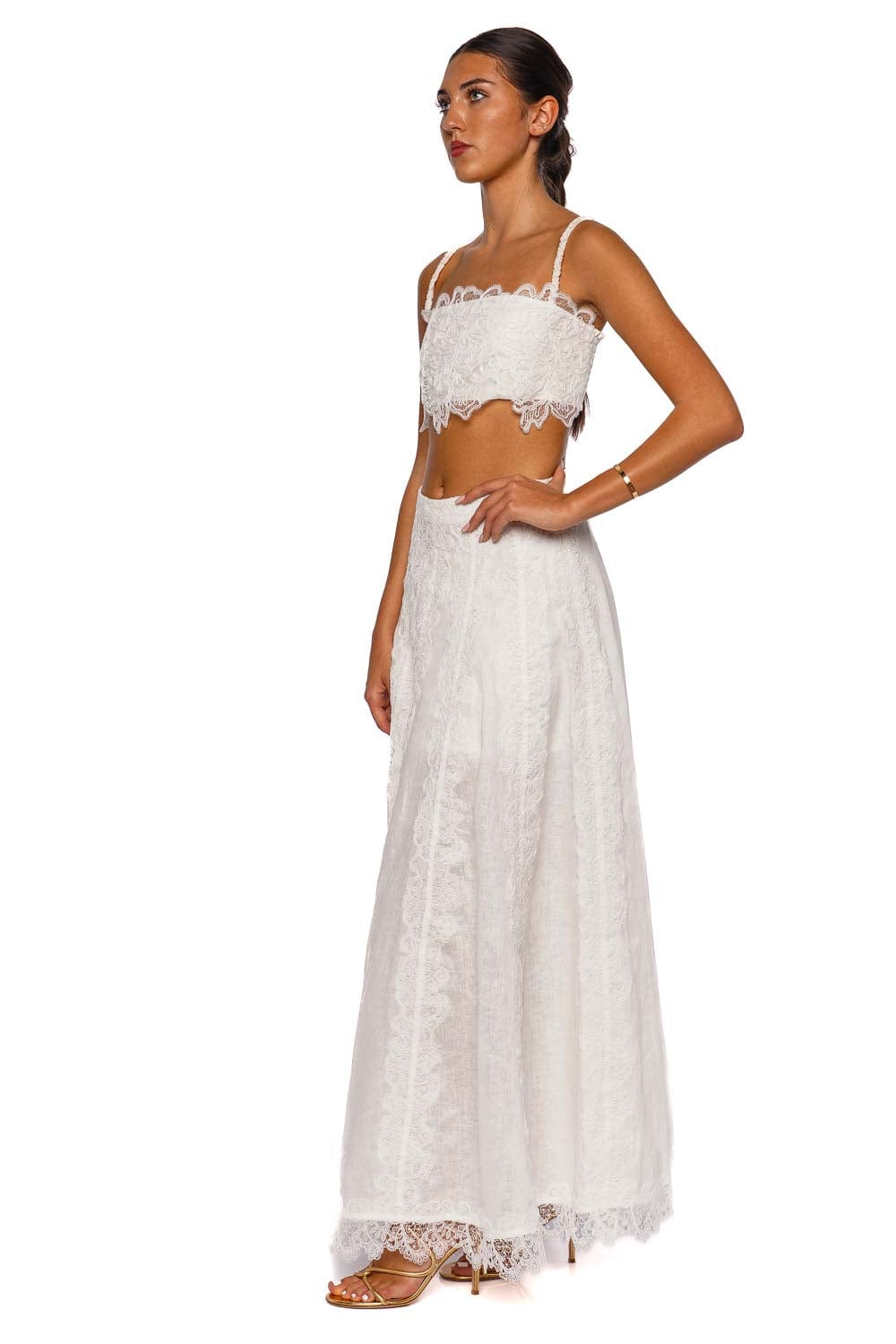 Waimari Resplandor White Lace Maxi Skirt