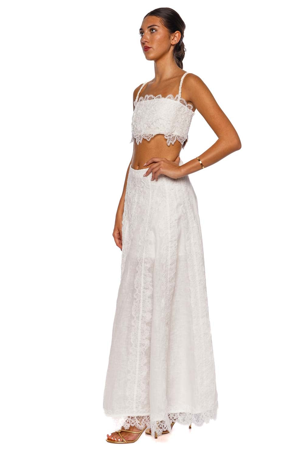 Waimari Amanecer White Lace Trim Crop Top