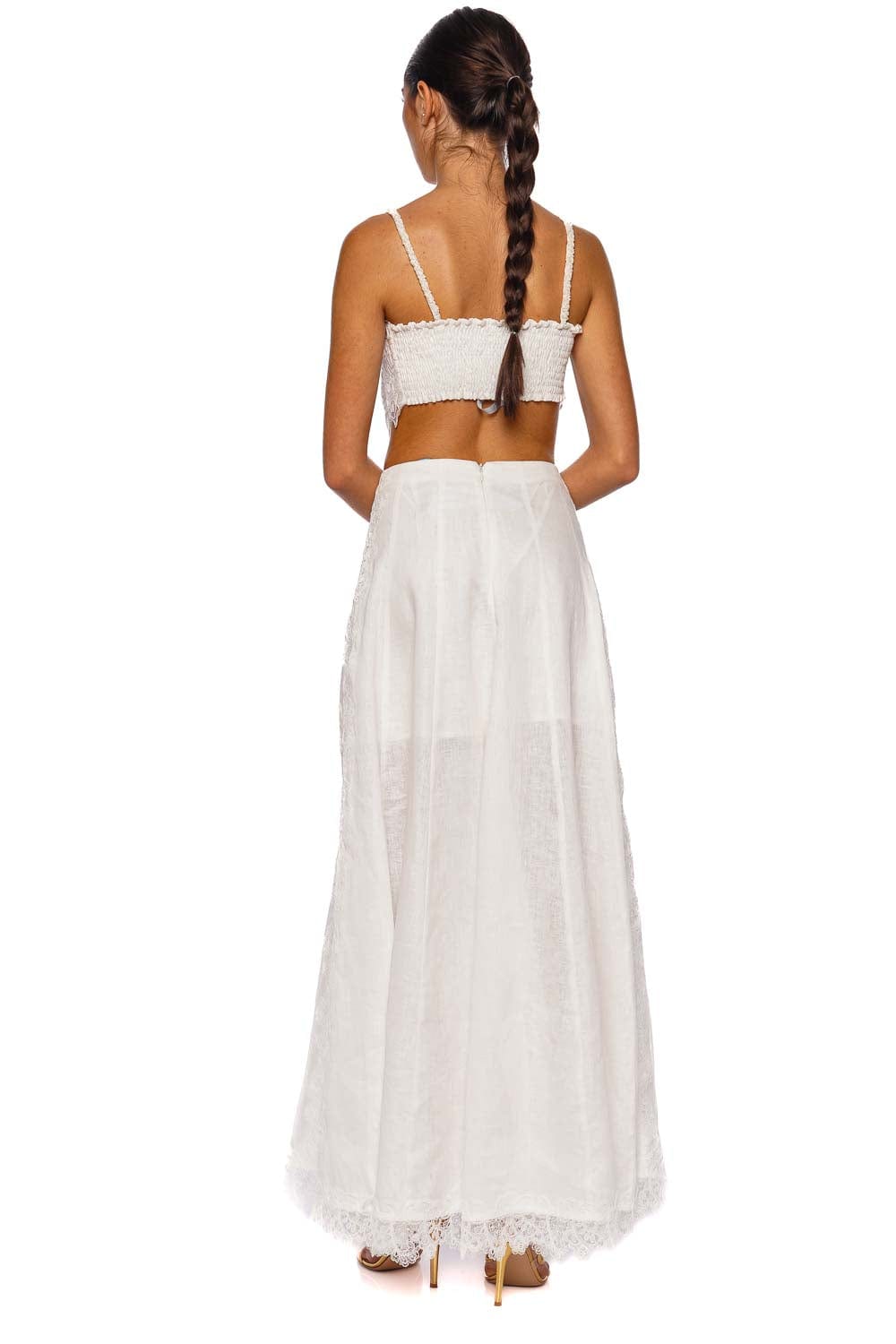 Waimari Amanecer White Lace Trim Crop Top
