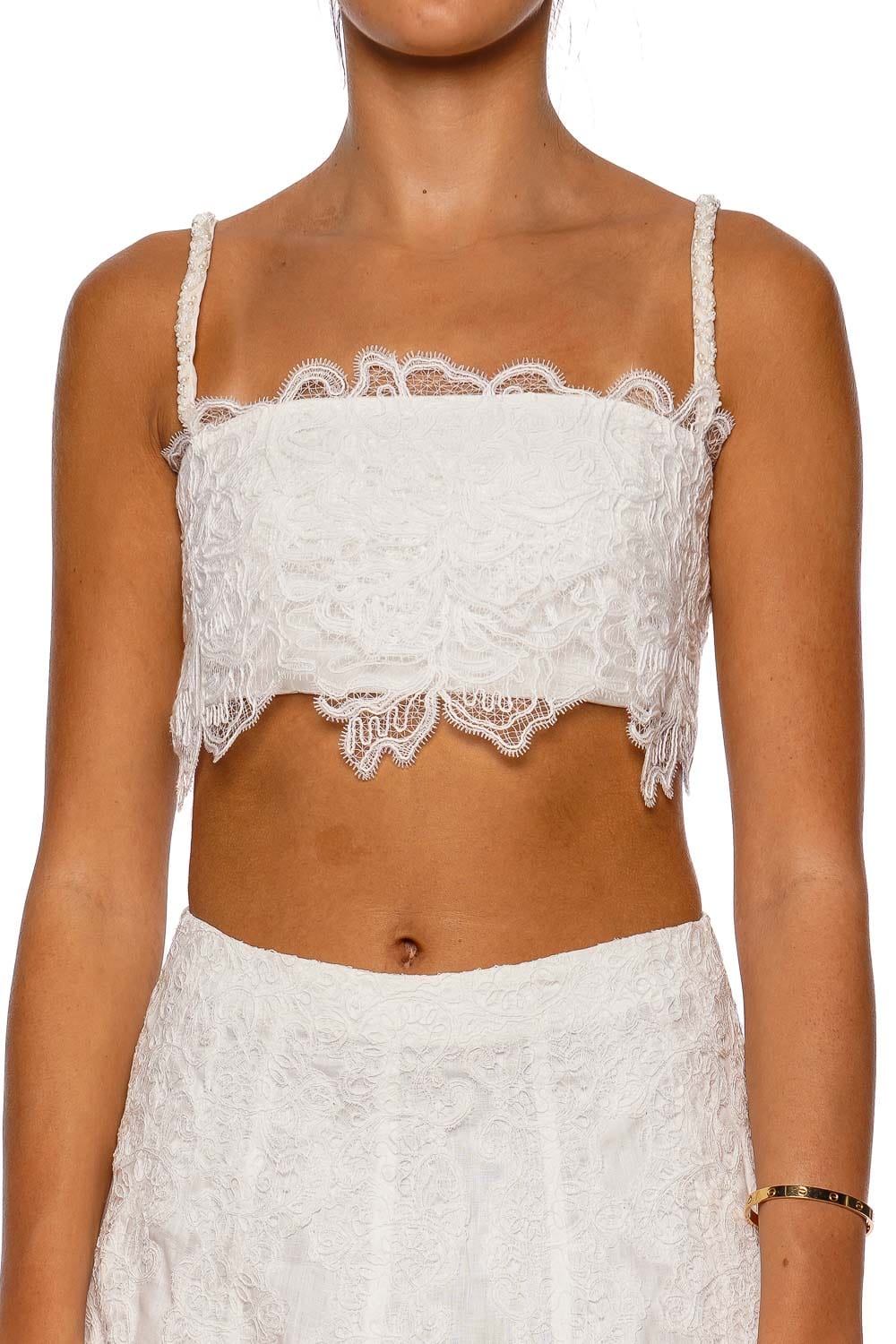Waimari Amanecer White Lace Trim Crop Top