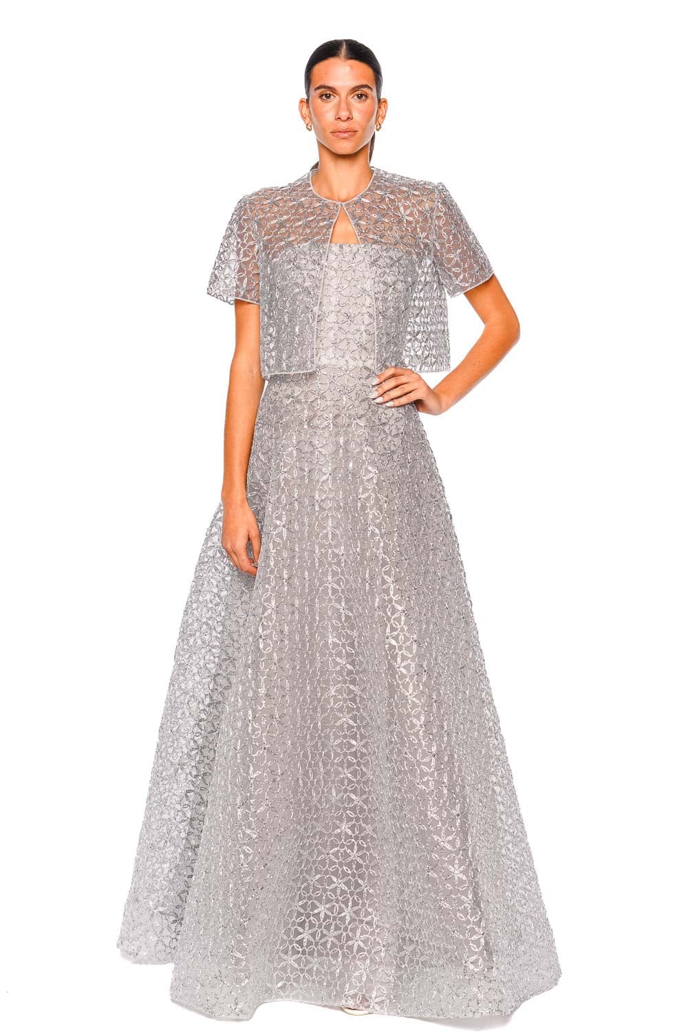 Naeem Khan Silver Short Sleeve Bolero