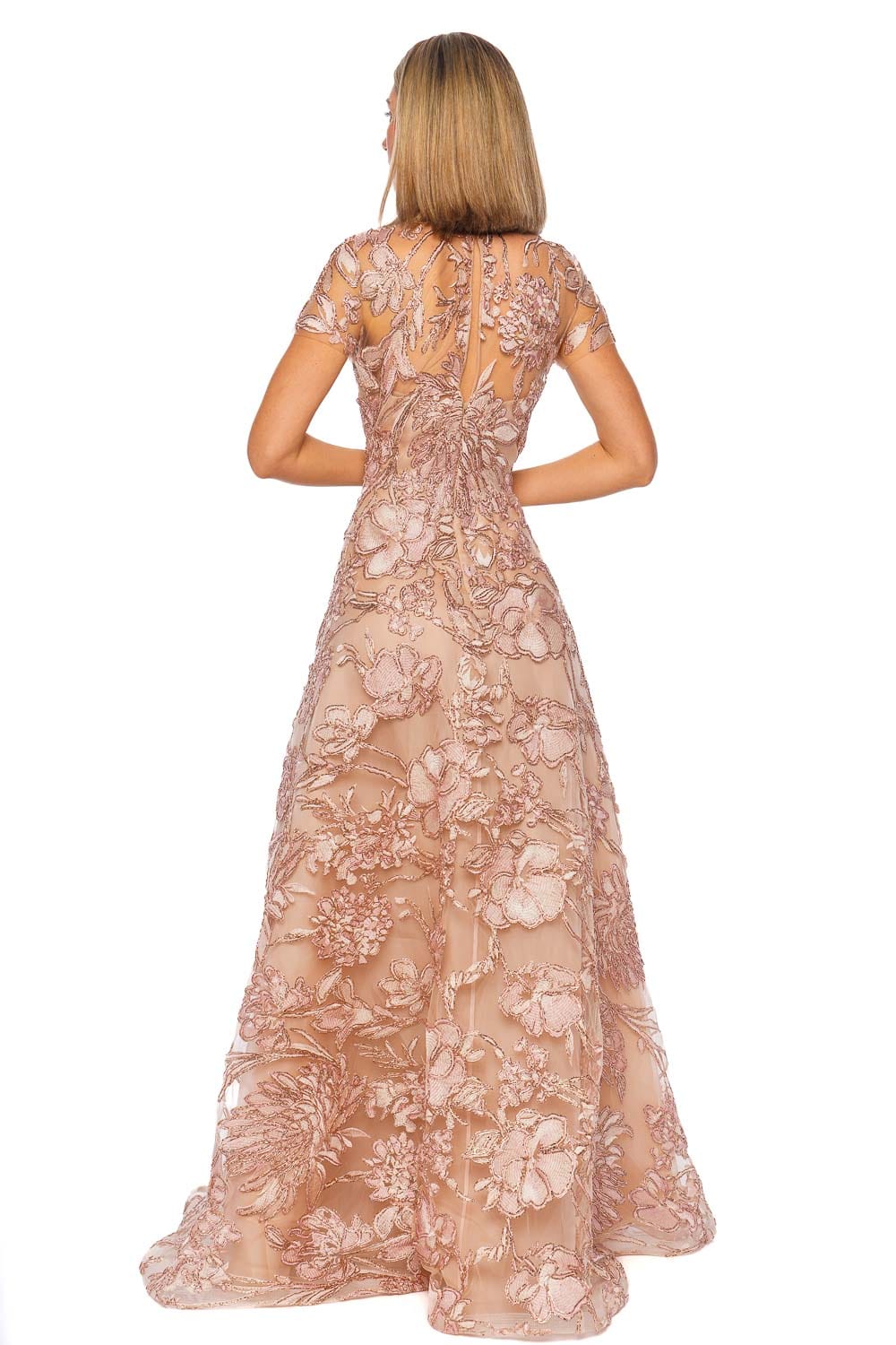 Naeem Khan Raffia Pink Multi Short Sleeve Gown