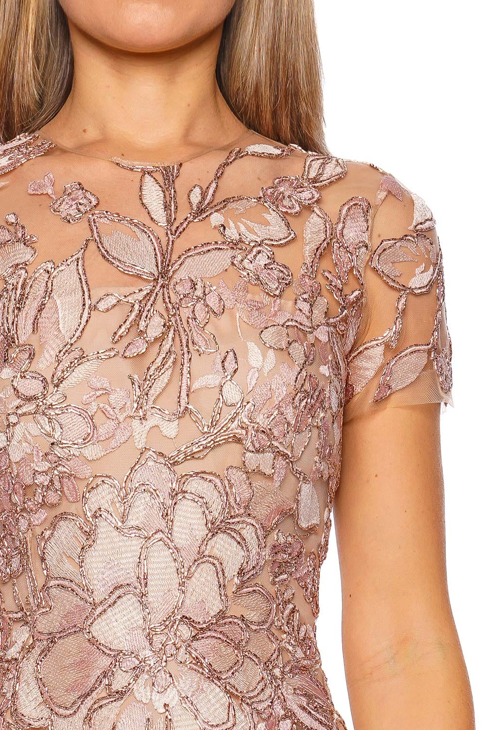 Naeem Khan Raffia Pink Multi Short Sleeve Gown