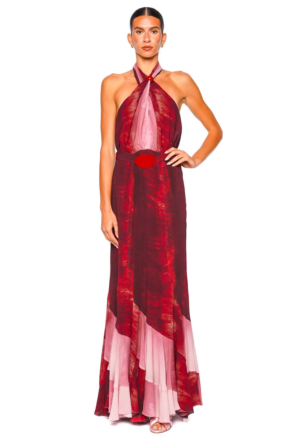 Raisa Degraded Red Halter Maxi Dress