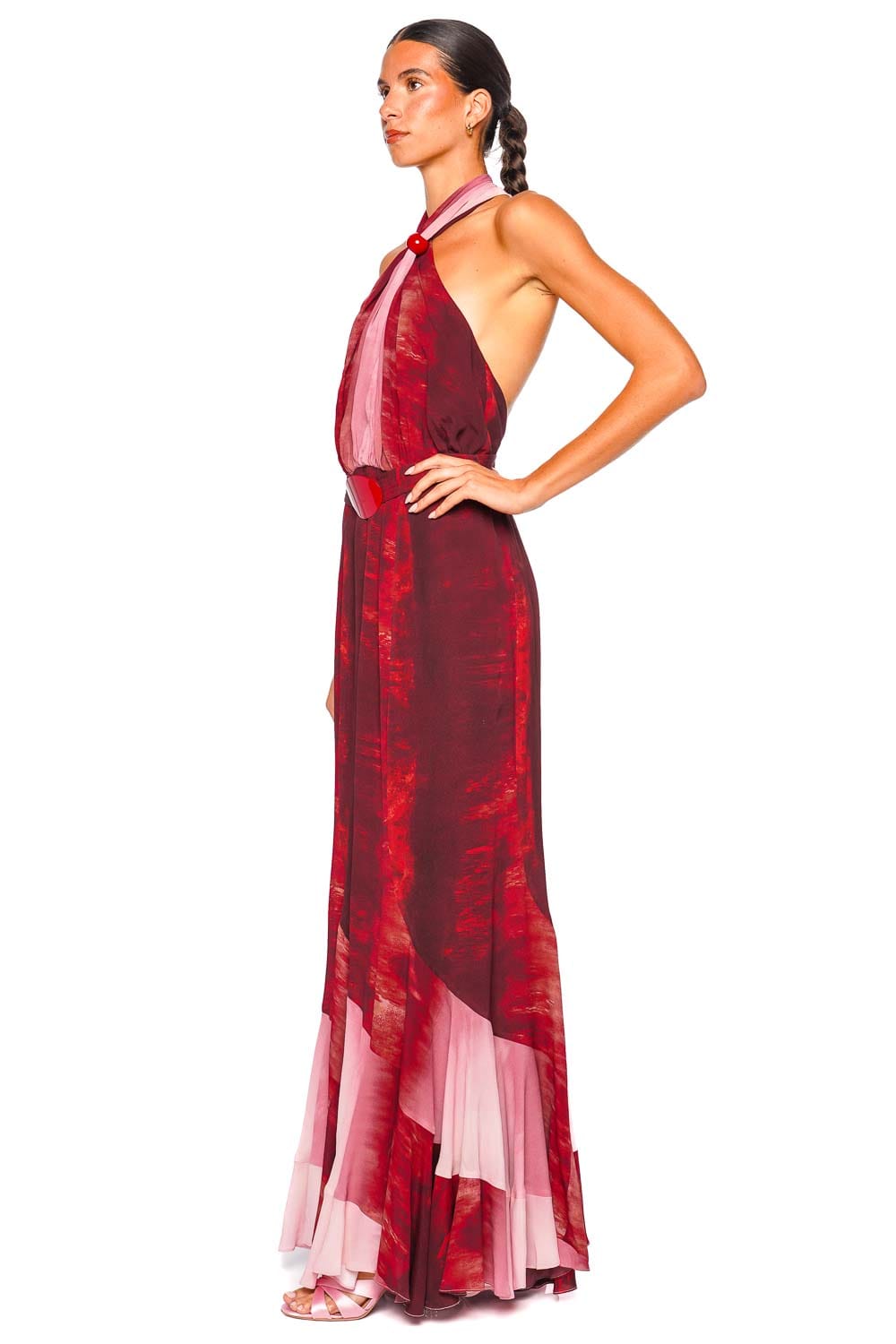 Silvia Tcherassi Raisa Degraded Red Halter Maxi Dress