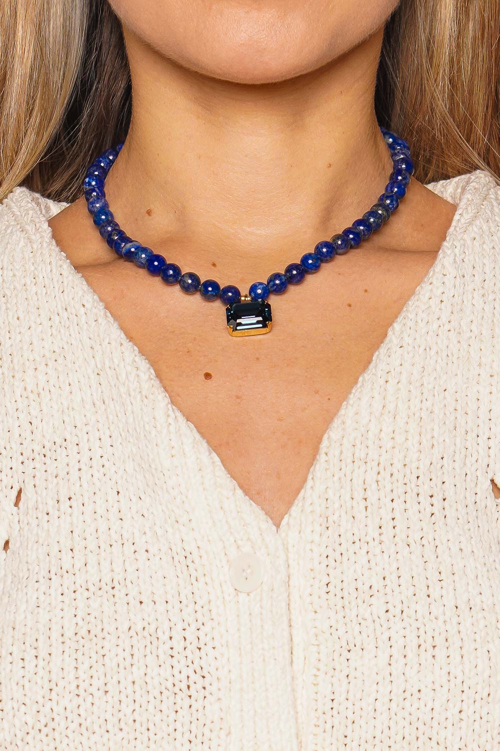 Jennifer Behr Sidonie Lapis Beaded Stone Pendant Necklace