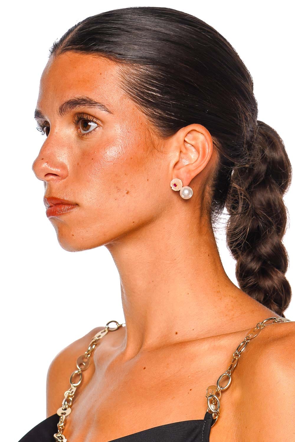 Jennifer Behr Libby Peach Moonstone Pearl Drop Earrings