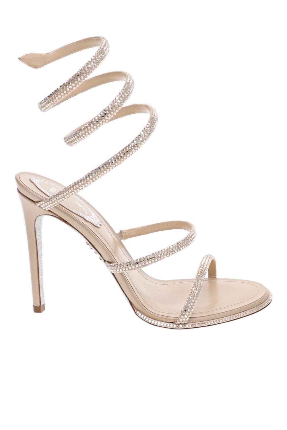 RENE CAOVILLA Beige Golden Shadow Crystal Wrap Heel Sandals