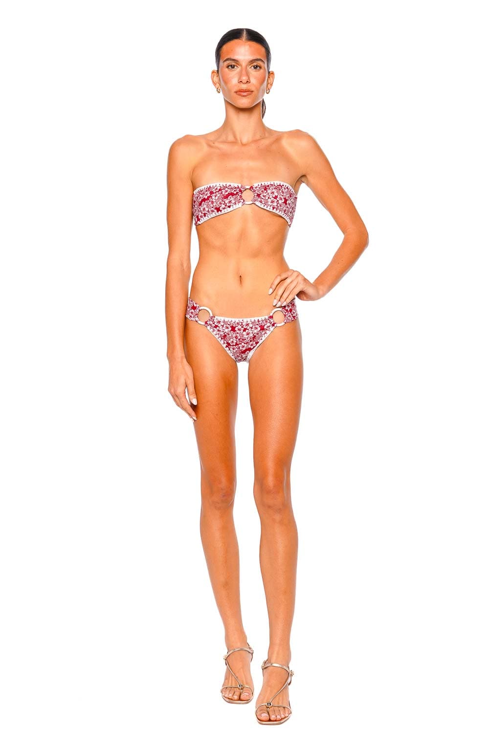 Leslie Amon Hibiscus Print Strapless Bikini Top
