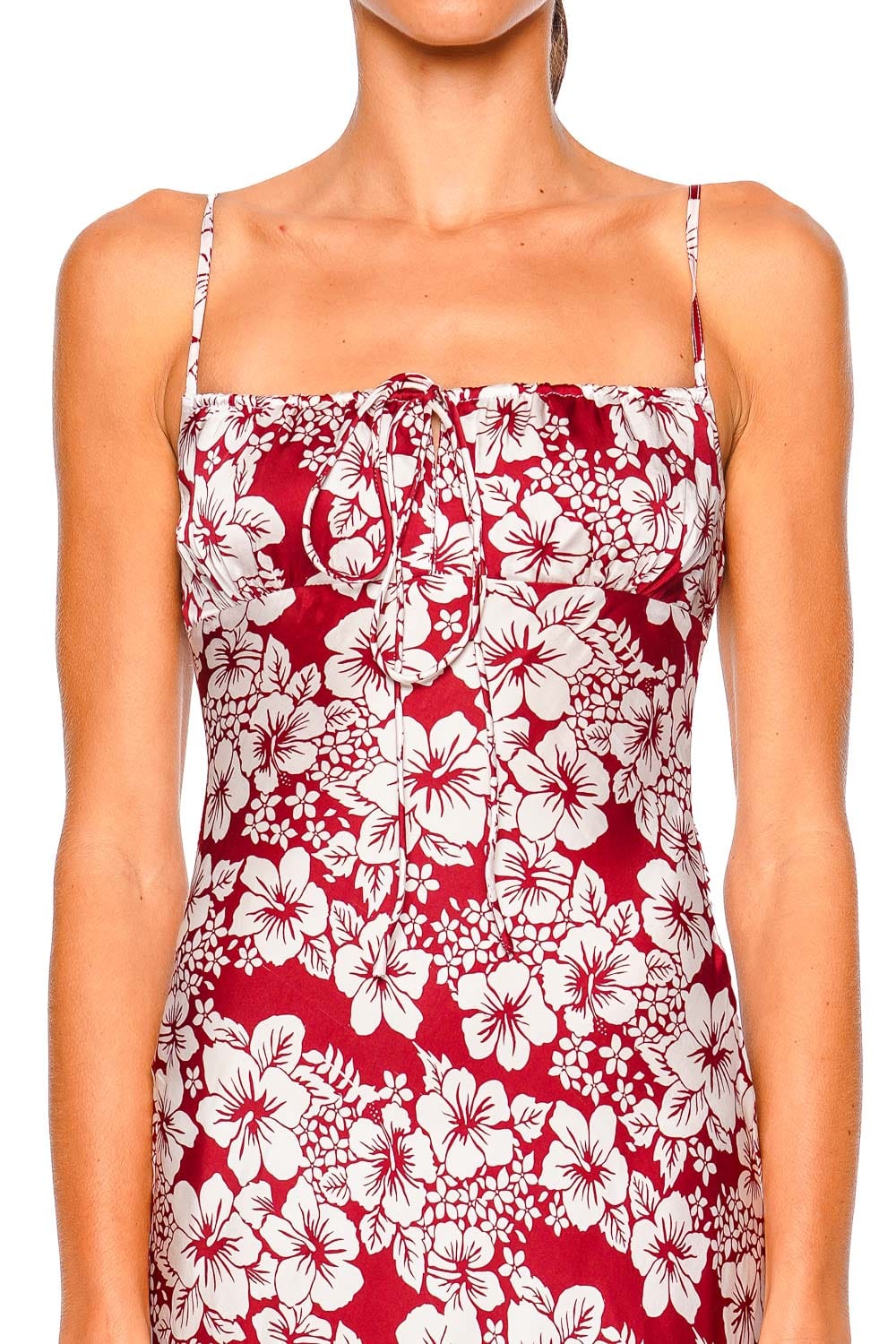 Leslie Amon Hibiscus Floral Print Slip Midi Dress