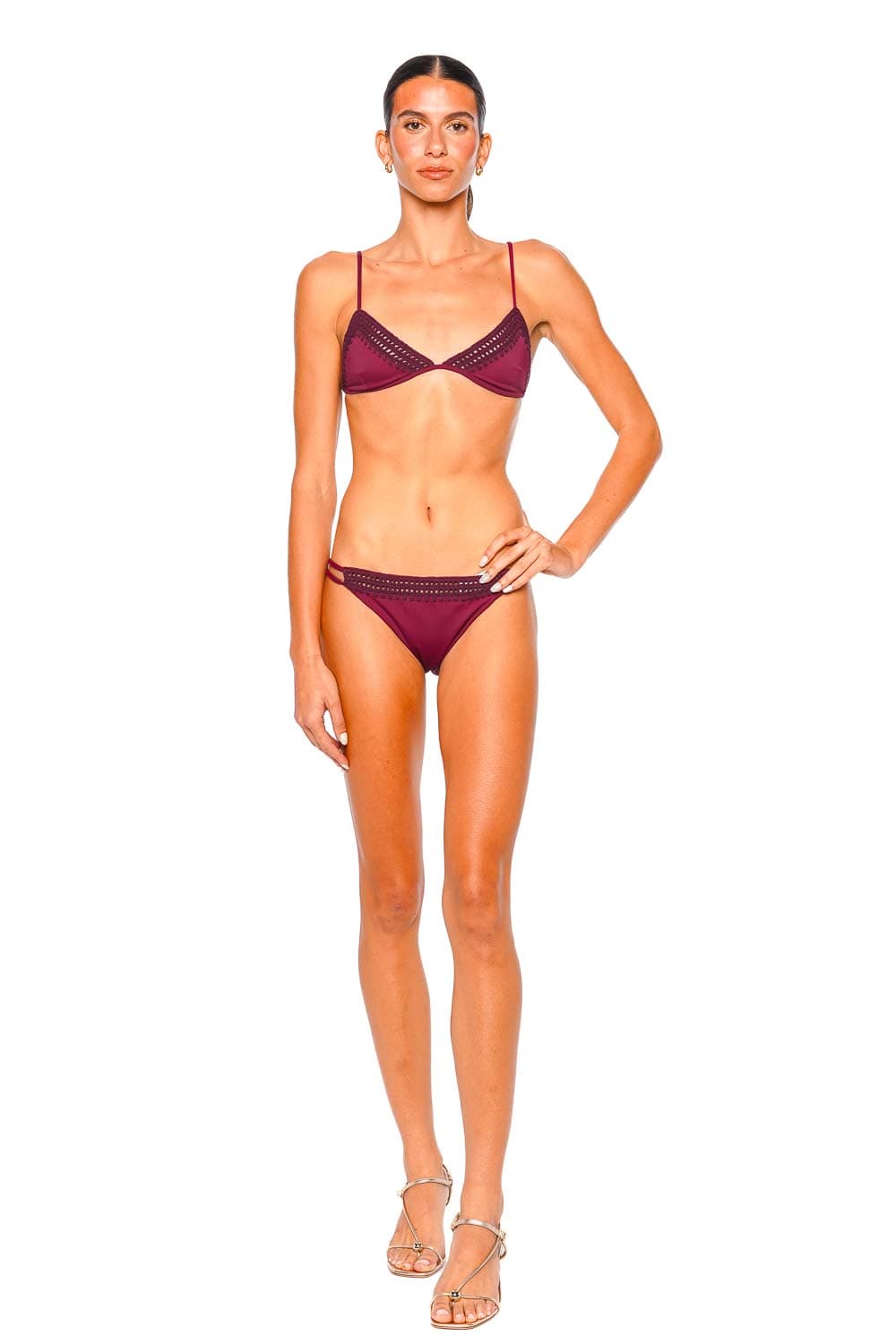 Leslie Amon Deep Red Garis Trim Bikini Top