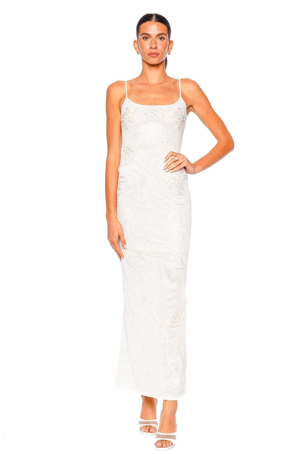 Leslie Amon Jade White Maxi Dress with Straps