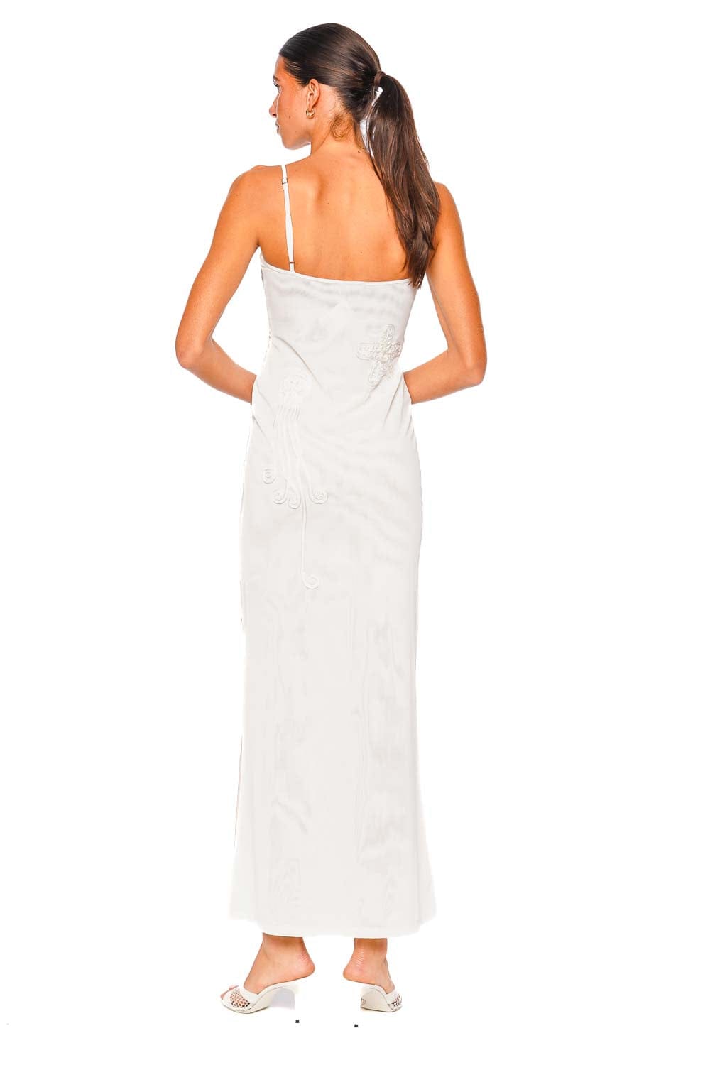 Leslie Amon Jade White Maxi Dress with Straps