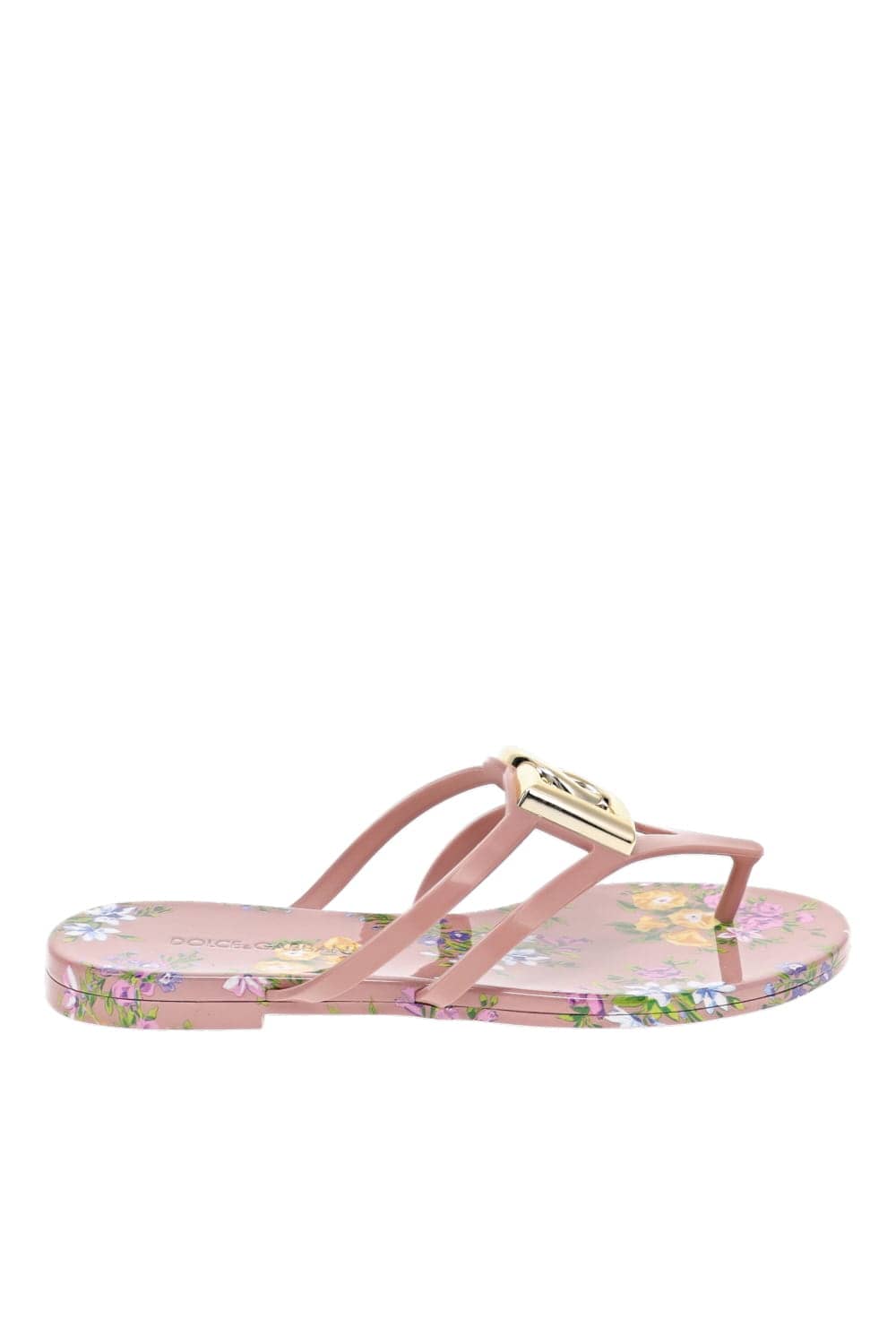 Dolce & Gabbana Beachwear Logo Pink Floral Thong Sandal