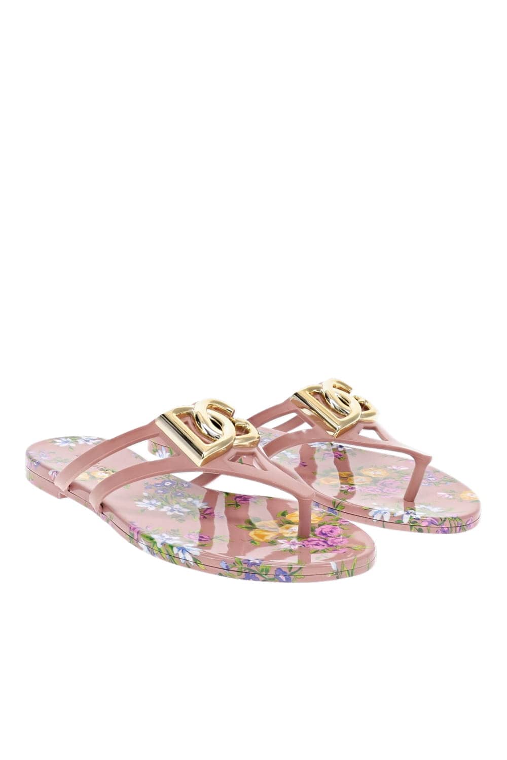 Dolce & Gabbana Beachwear Logo Pink Floral Thong Sandal