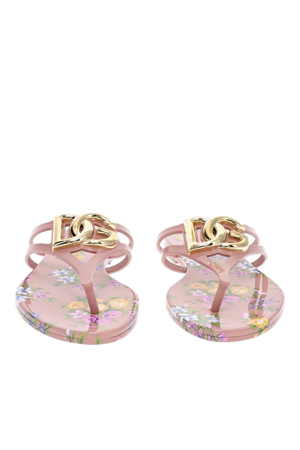 Dolce & Gabbana Beachwear Logo Pink Floral Thong Sandal