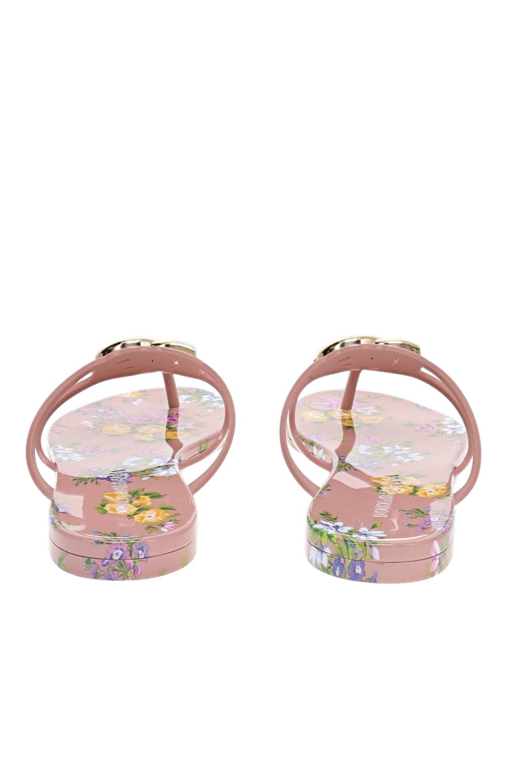 Dolce & Gabbana Beachwear Logo Pink Floral Thong Sandal