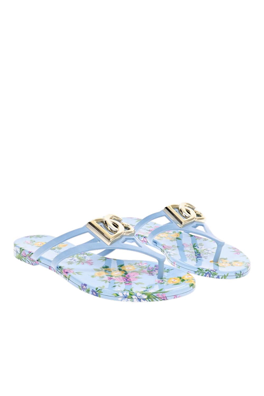 Dolce & Gabbana Beachwear Logo Celeste Floral Thong Sandal