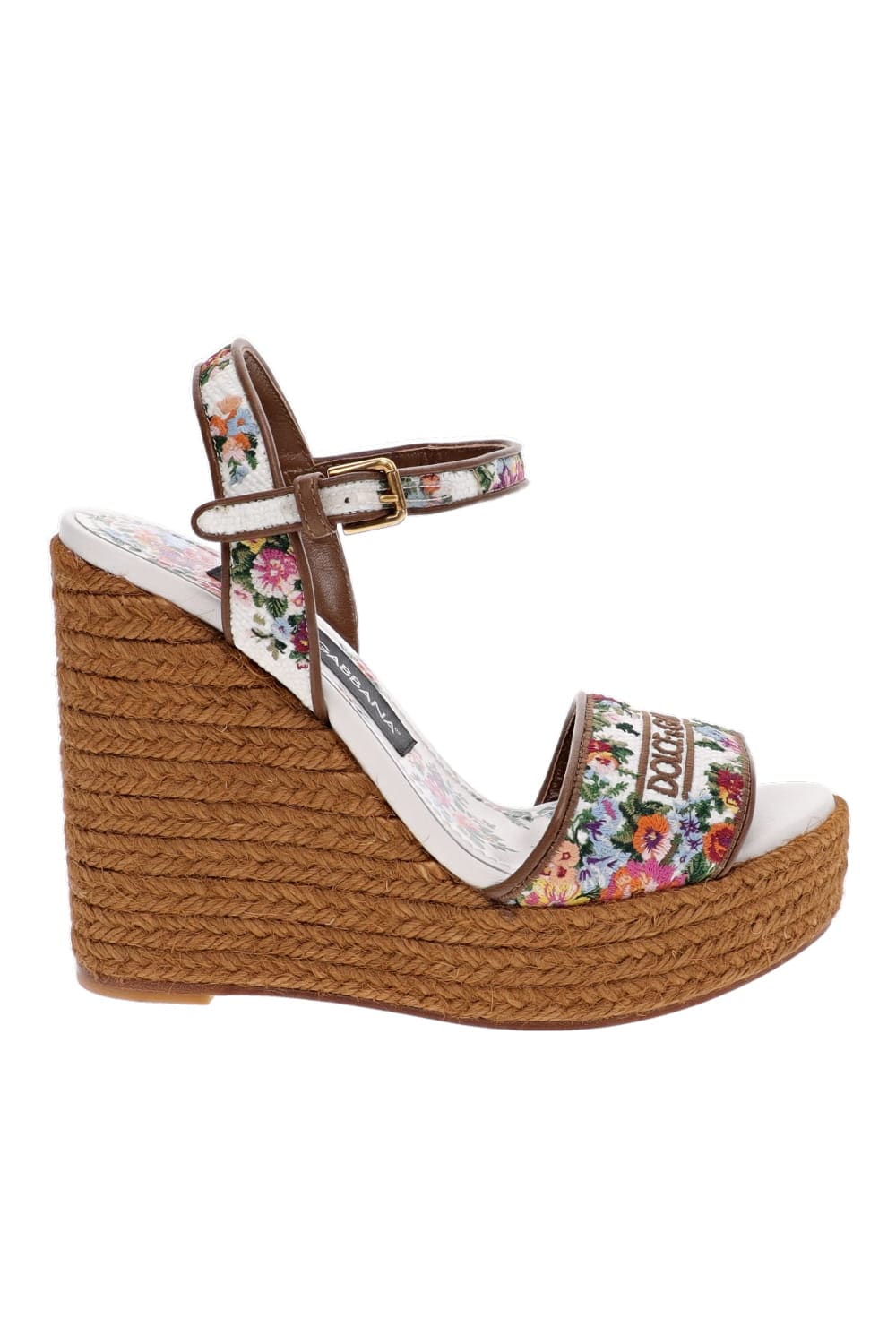 Dolce & Gabbana Floral Wedge Sandals White Multi Platform Espadrilles