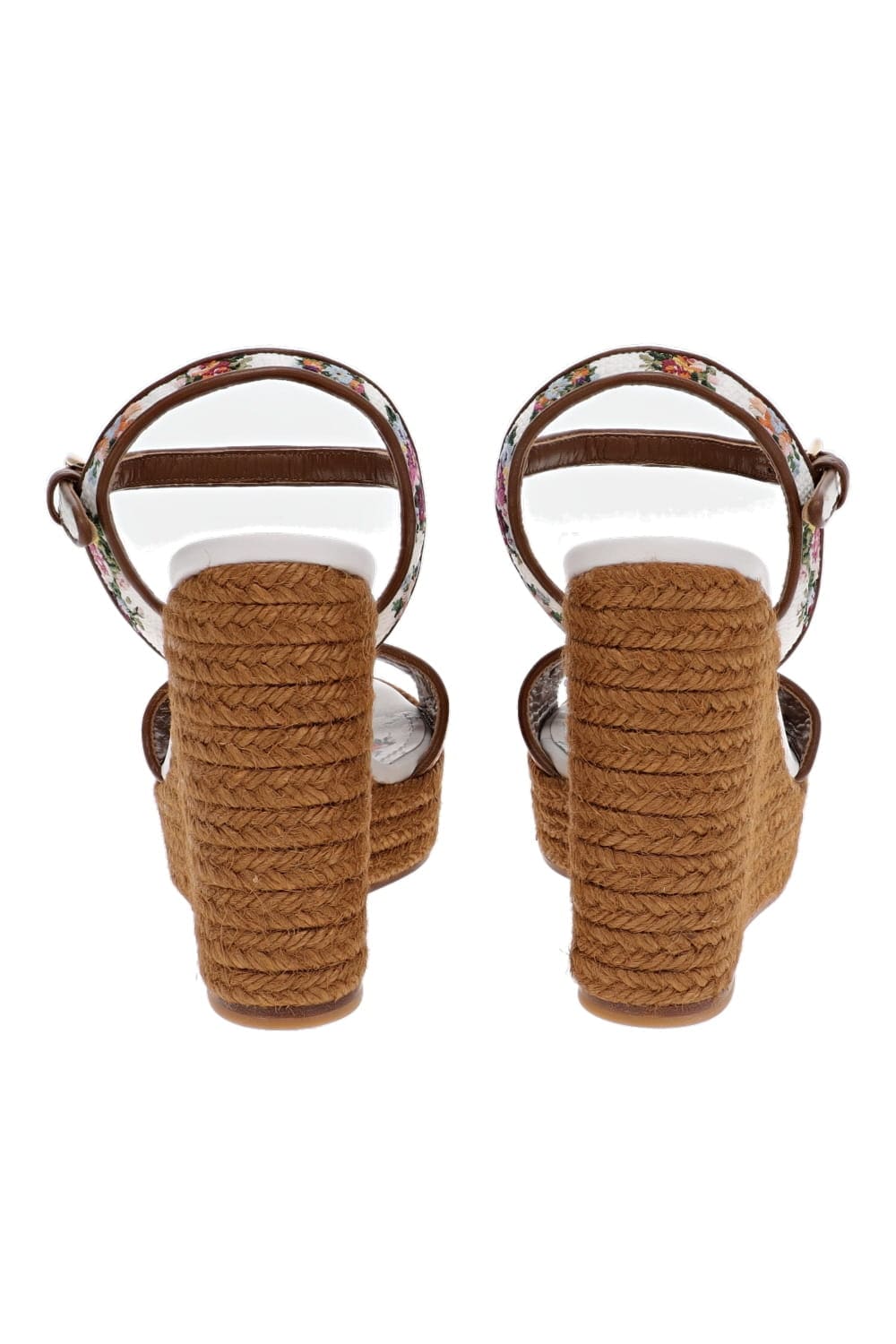 Dolce & Gabbana Floral Wedge Sandals White Multi Platform Espadrilles