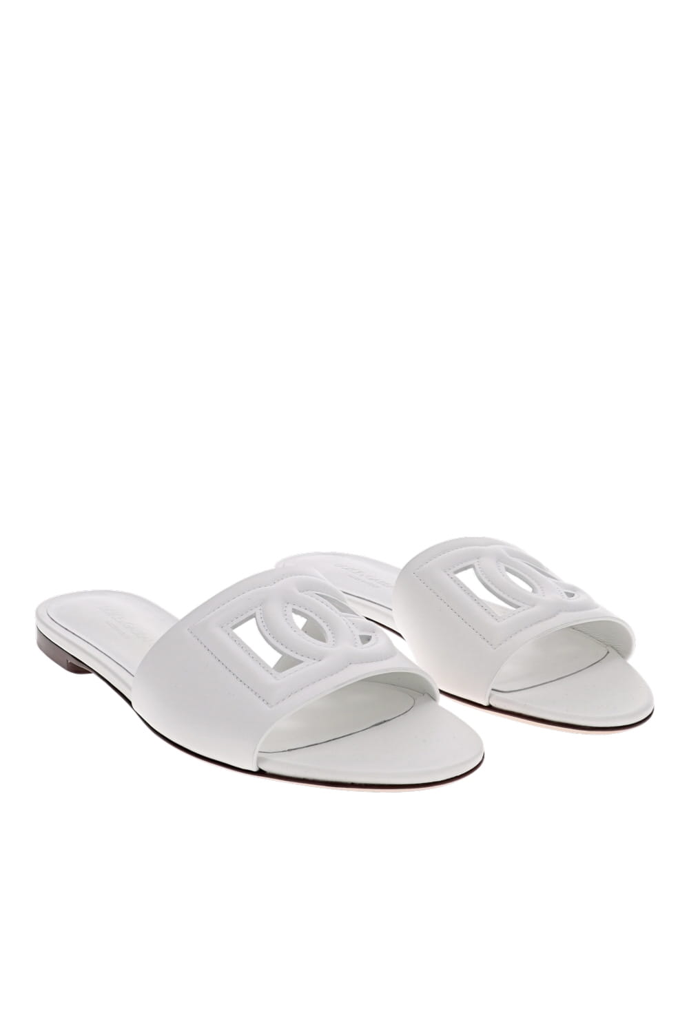 Dolce & Gabbana White Logo Leather Flat Slides
