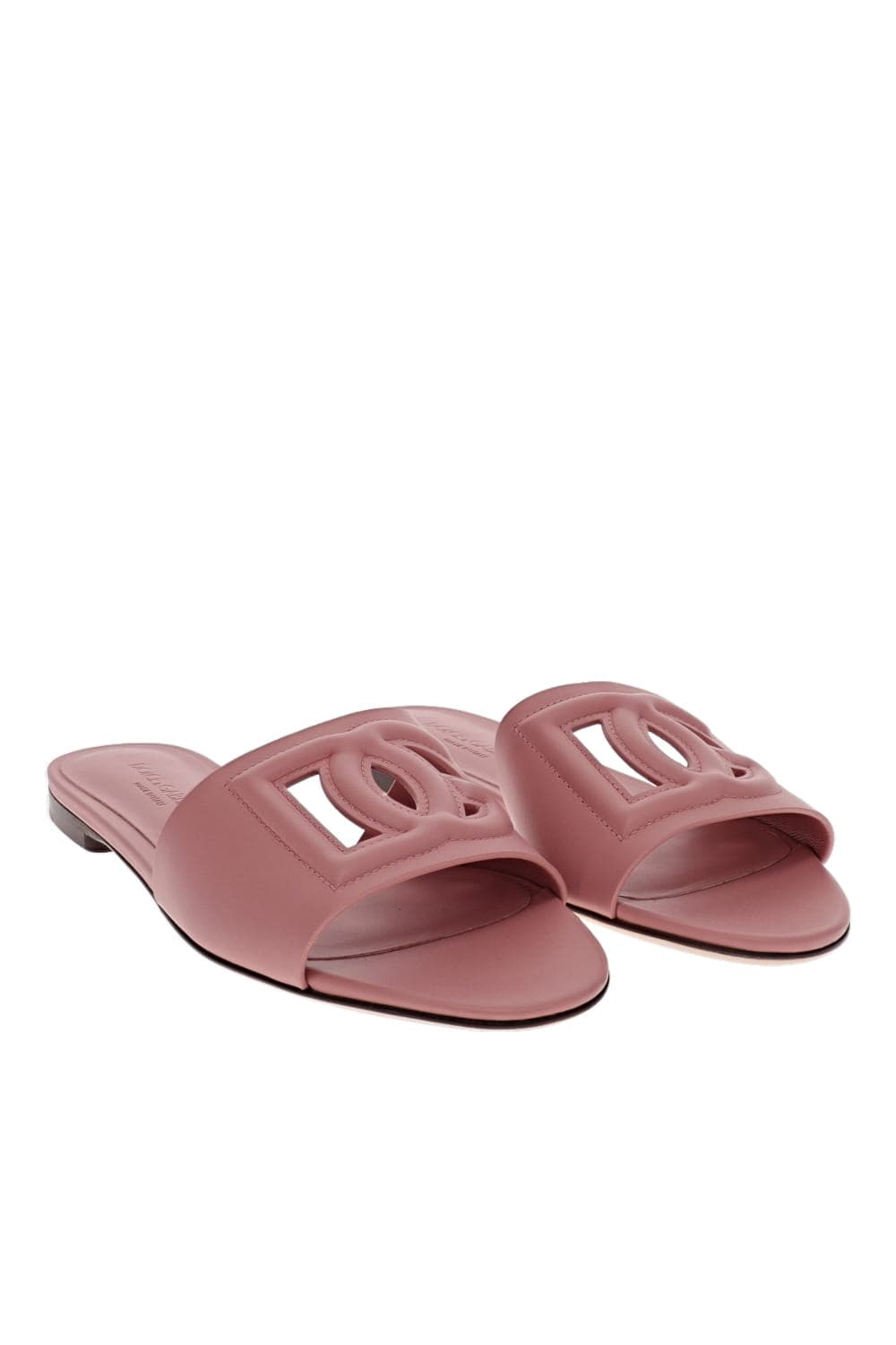 Dolce & Gabbana Logo Pink Leather Flat Slides