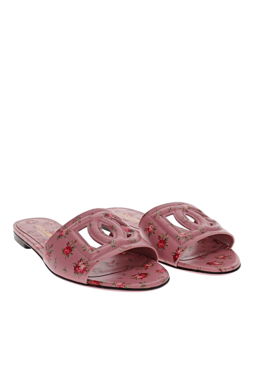 Dolce & Gabbana Logo Floral Rosa Slip-On Slides