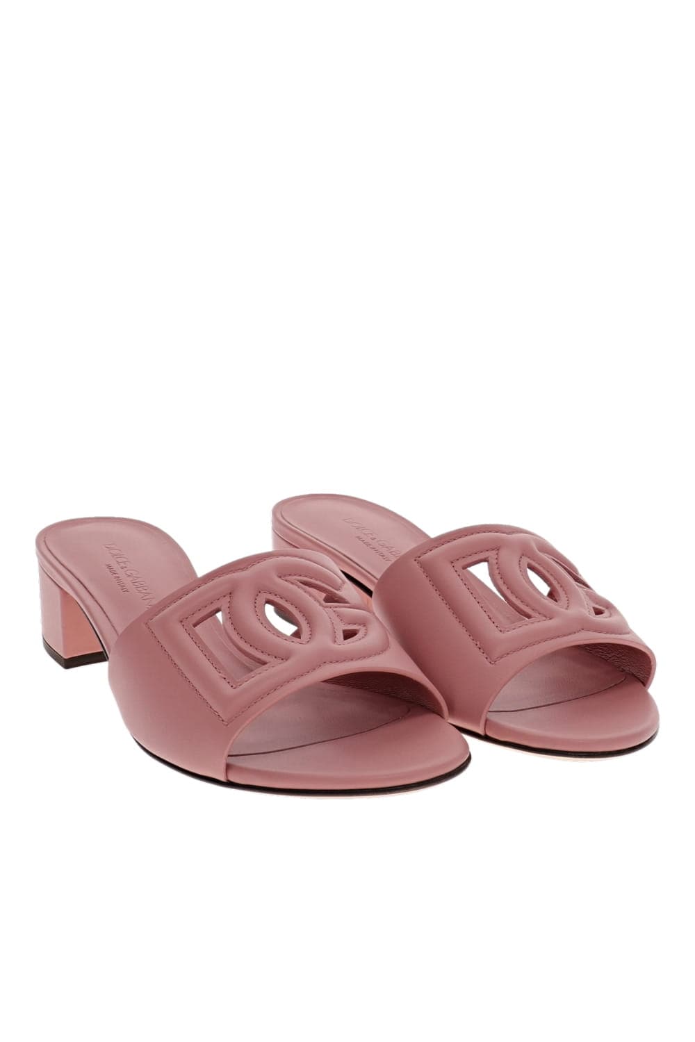 Dolce & Gabbana Logo Leather Pink Heeled Slide Sandals