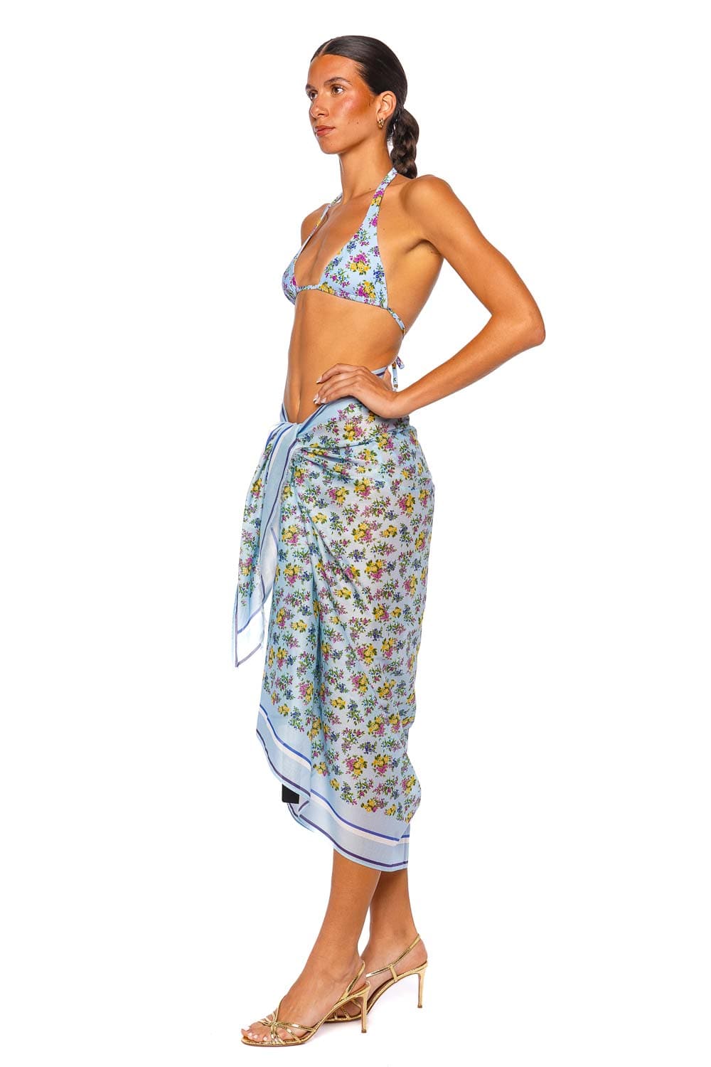 Dolce & Gabbana Floral Pareo Celeste Floral Tie Front Midi Skirt