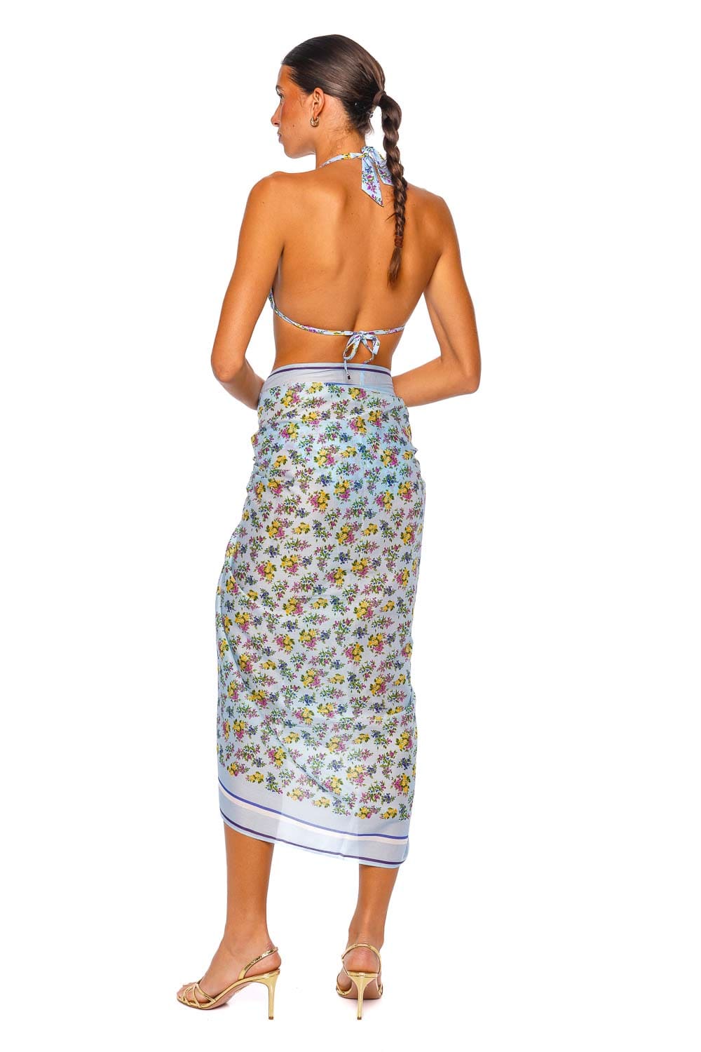Dolce & Gabbana Floral Pareo Celeste Floral Tie Front Midi Skirt