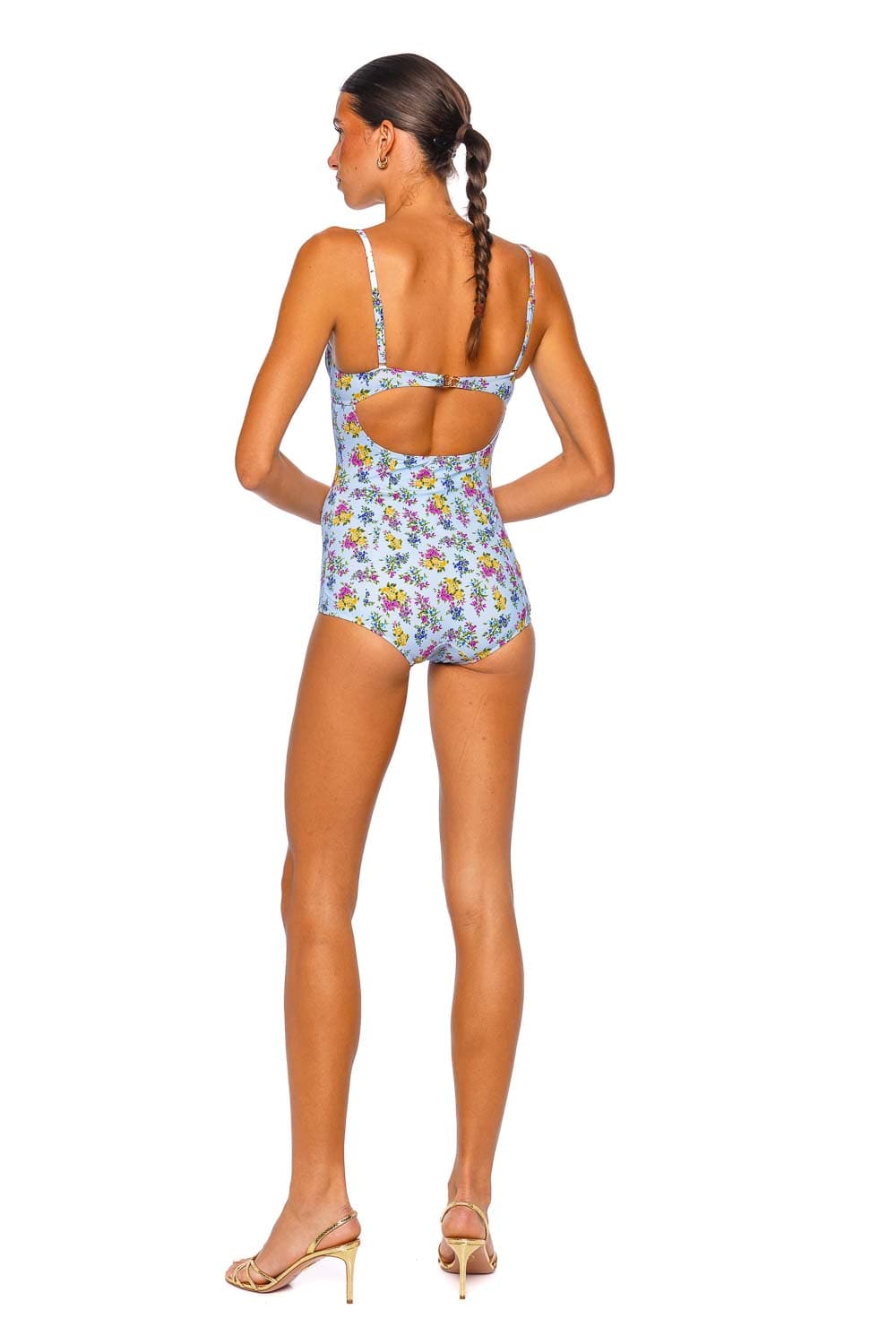 Dolce & Gabbana Bustier One Piece Celeste Floral Strappy One Piece Swimsuit
