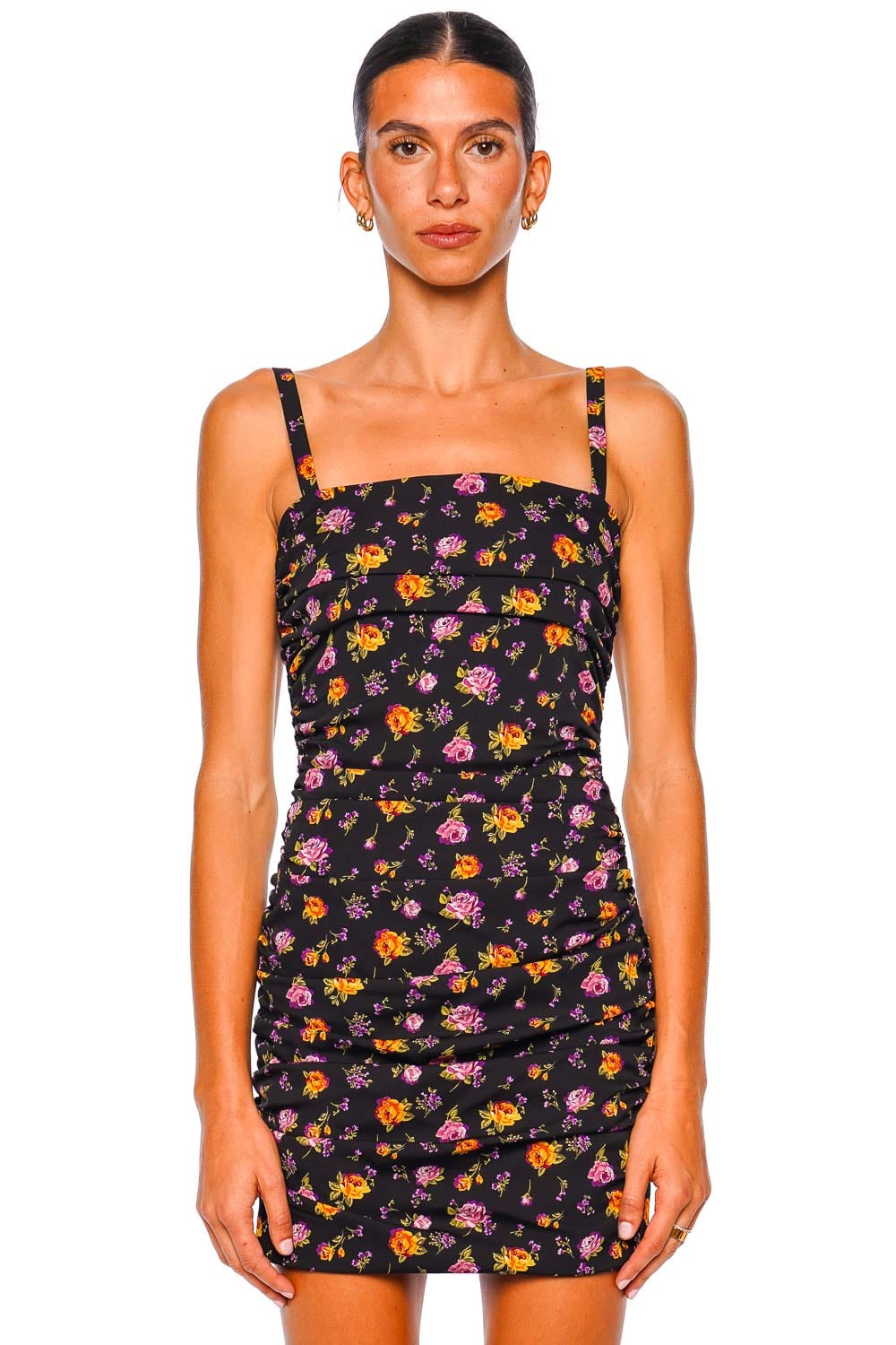 Dolce & Gabbana Black Roses Floral Mini Dress with Straps