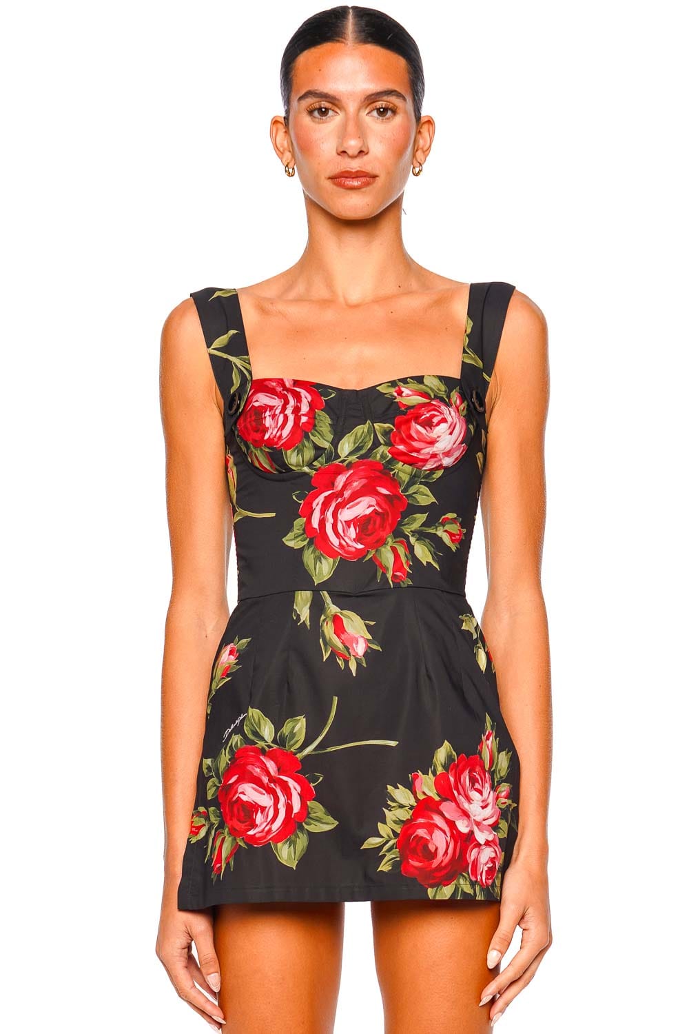 Dolce & Gabbana Black Rose Floral Mini Dress with Straps