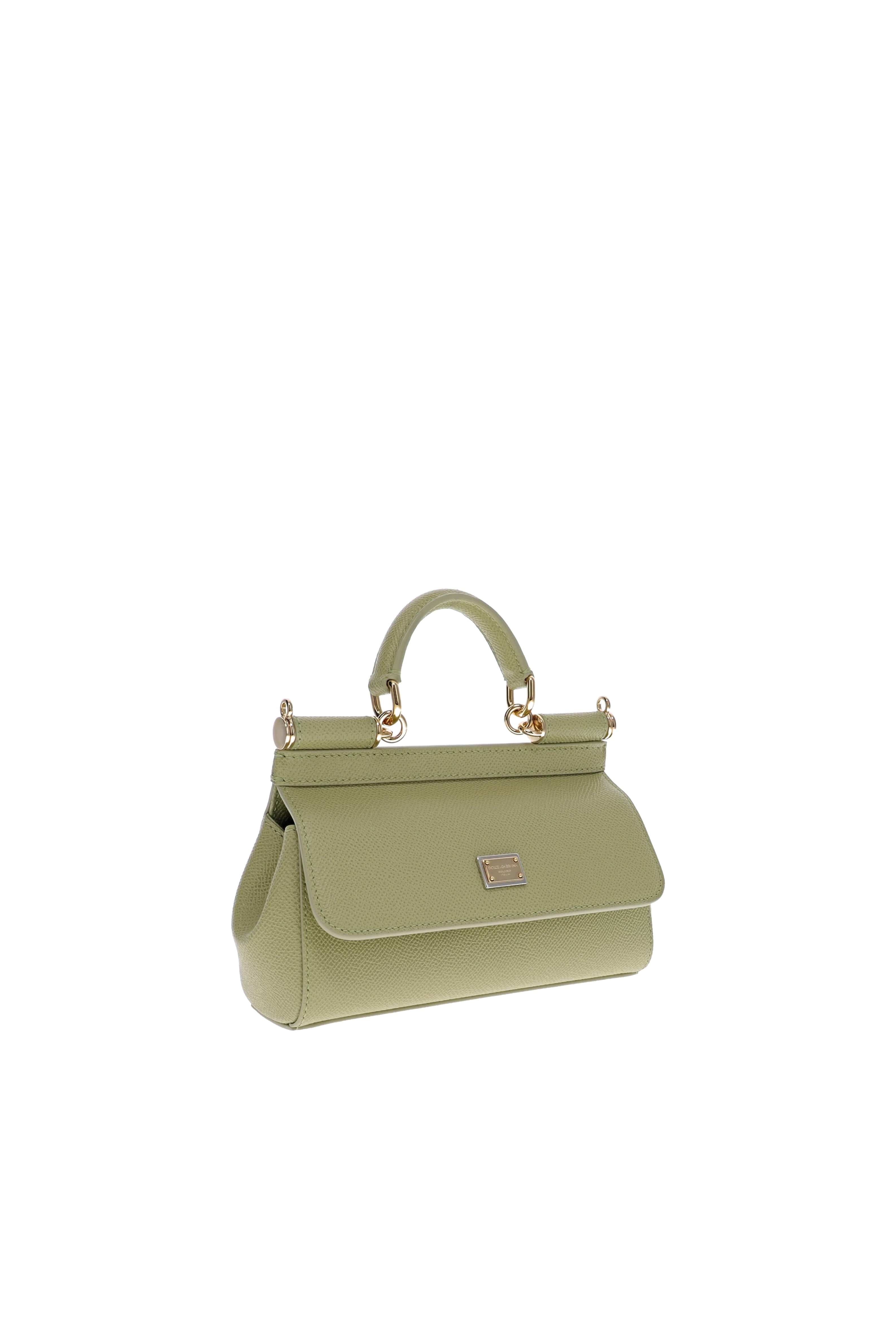 Dolce & Gabbana Mini Sicily Sage Green Leather Top Handle Bag