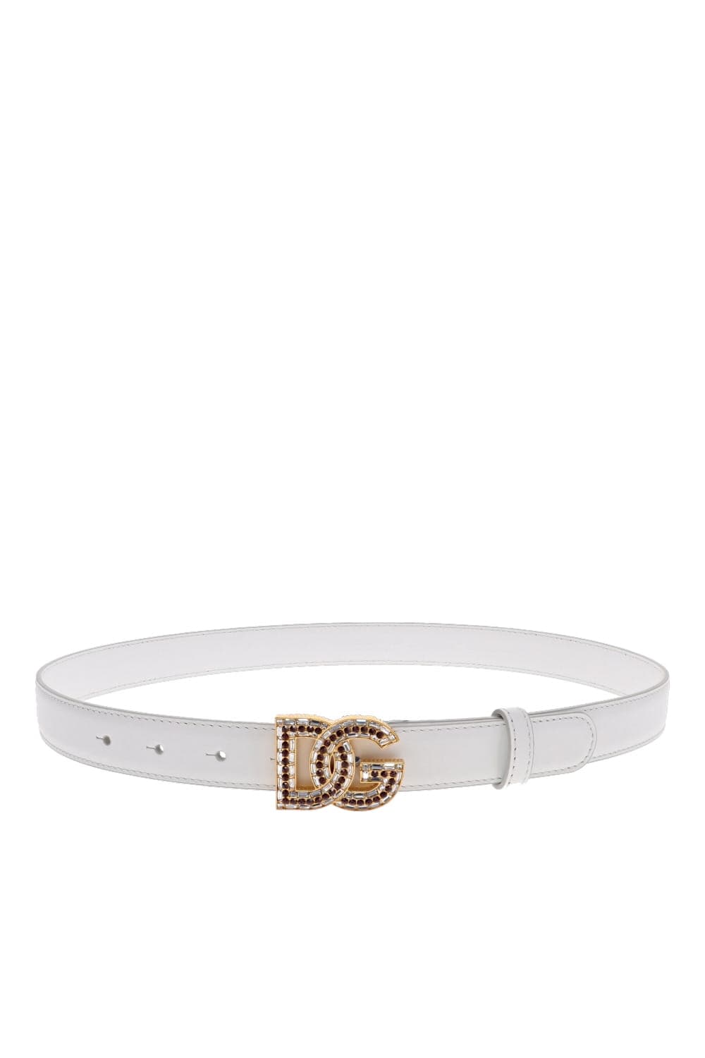 Dolce & Gabbana White Polished Calfskin Embellished Logo Belt