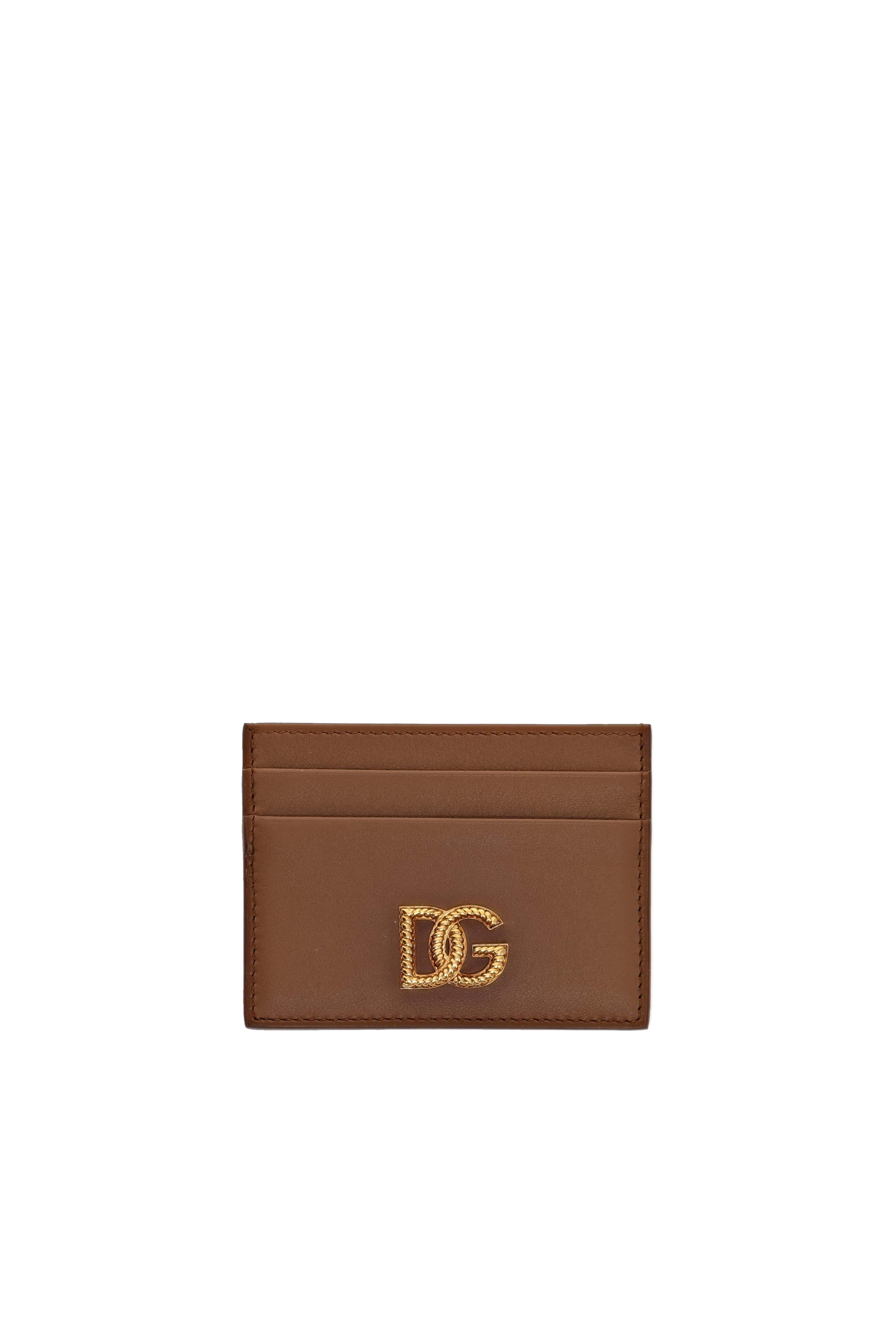 Dolce & Gabbana Caramello Leather Cardholder with Gold Logo Detail