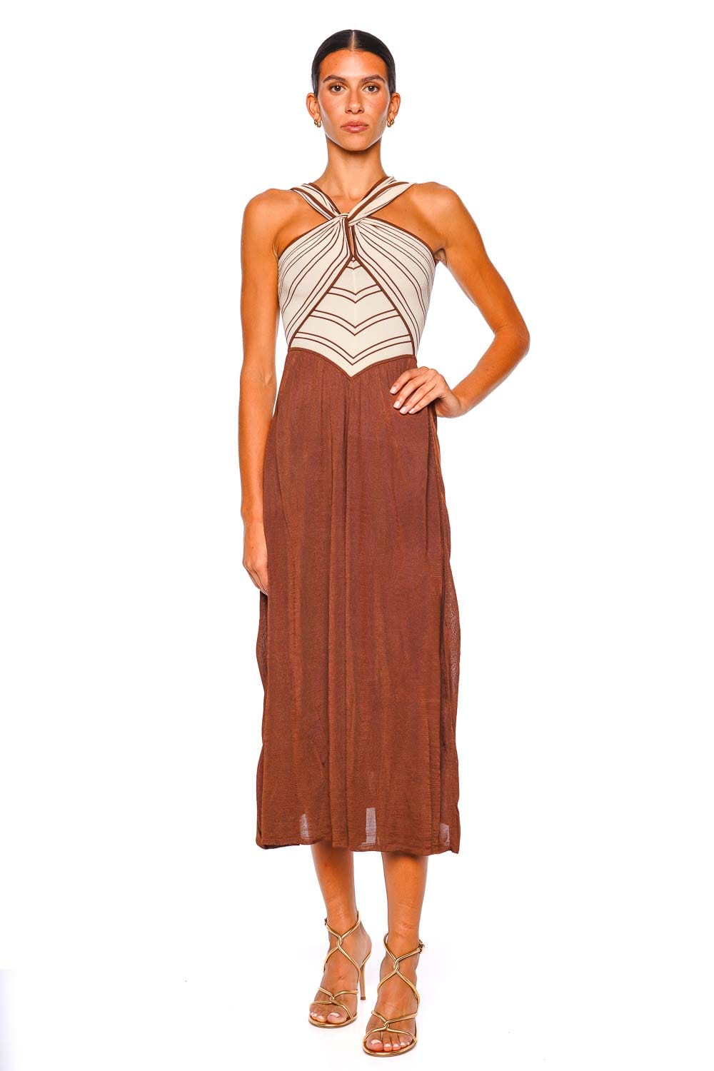 ZIMMERMANN Hypnotic Striped Knit Halter Midi Dress