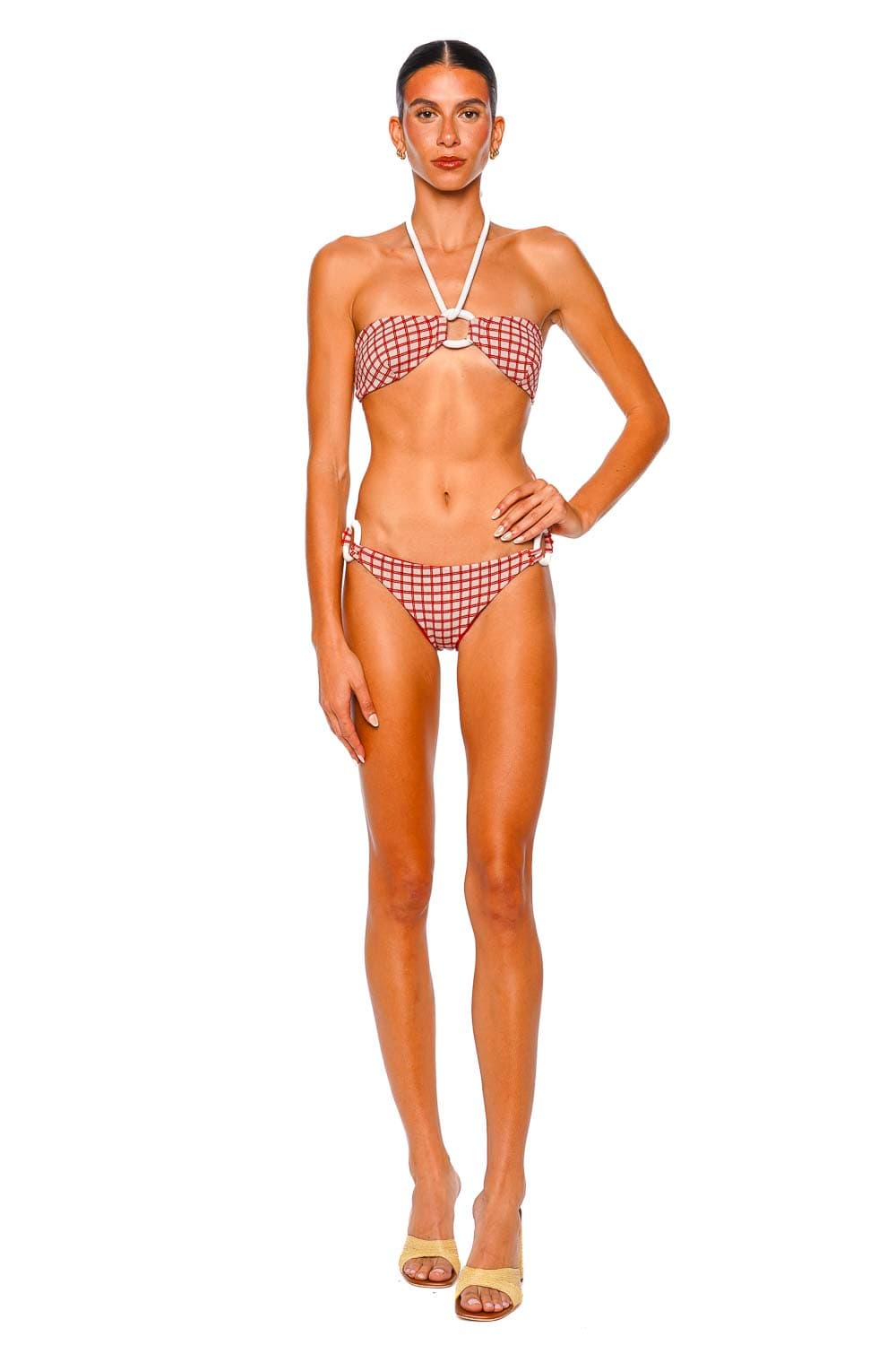 Red Check Gingham Halter Bikini Top