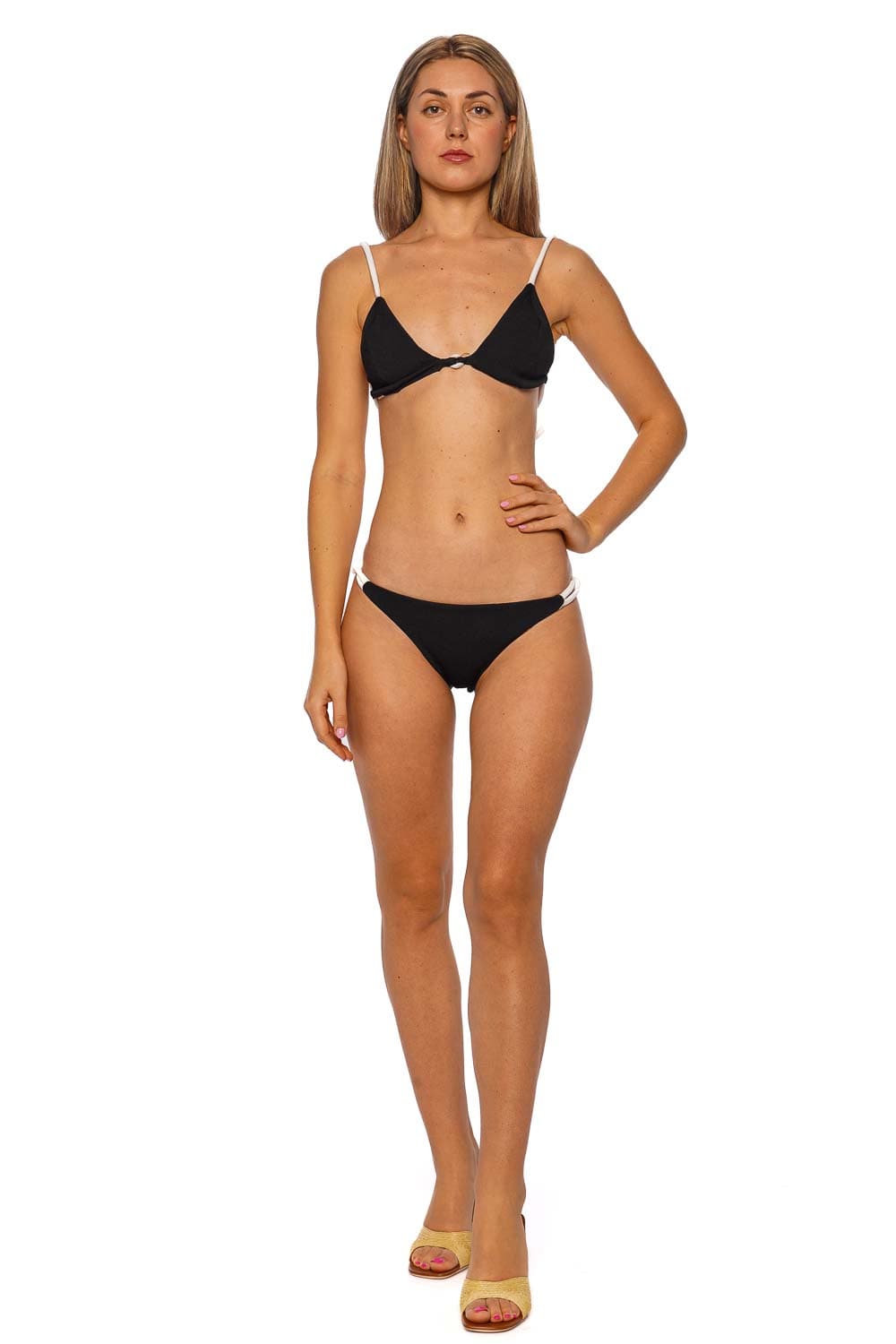 NAU Bikinis Black Corded Link Strap Bikini Bottom