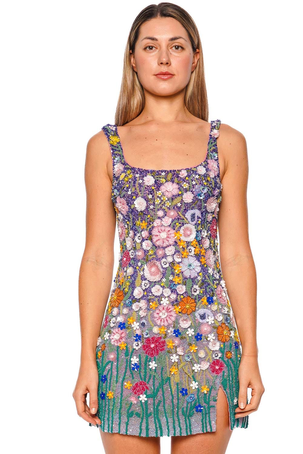 LA FUORI Gustav Klimt Garden Floral Beaded Mini Dress