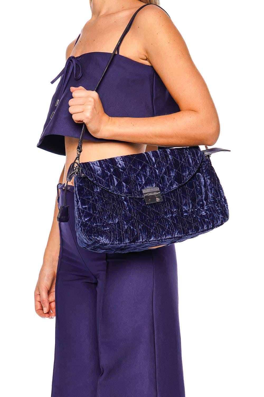 MZ Wallace Crosby Midnight Velvet Lock Shoulder Bag