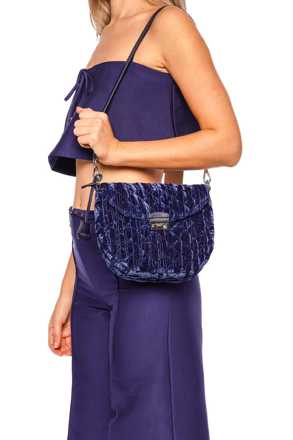 MZ Wallace Crosby Lock Midnight Velvet Saddle Bag