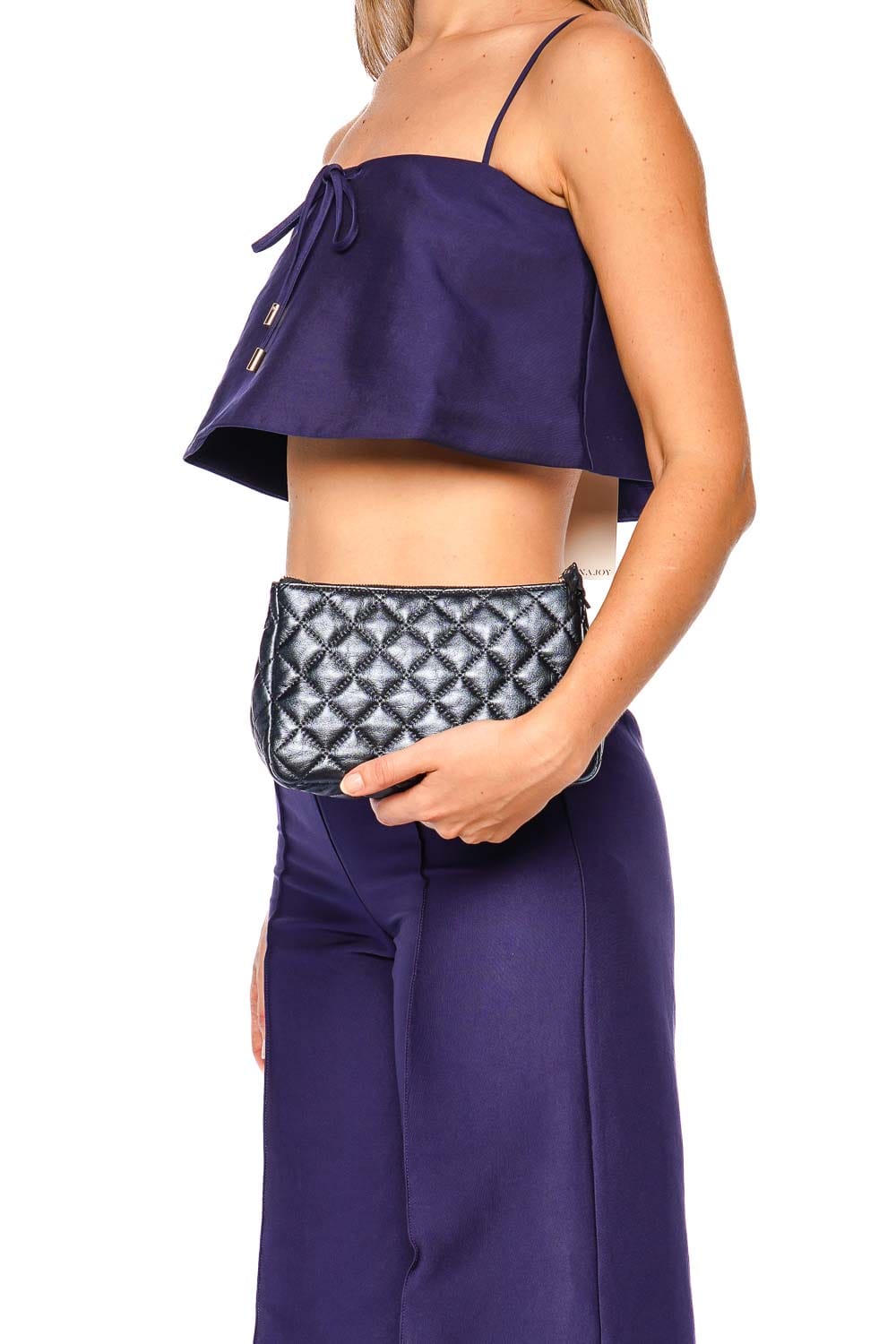 MZ Wallace Luna Midnight Metallic Leather Cosmetic Bag