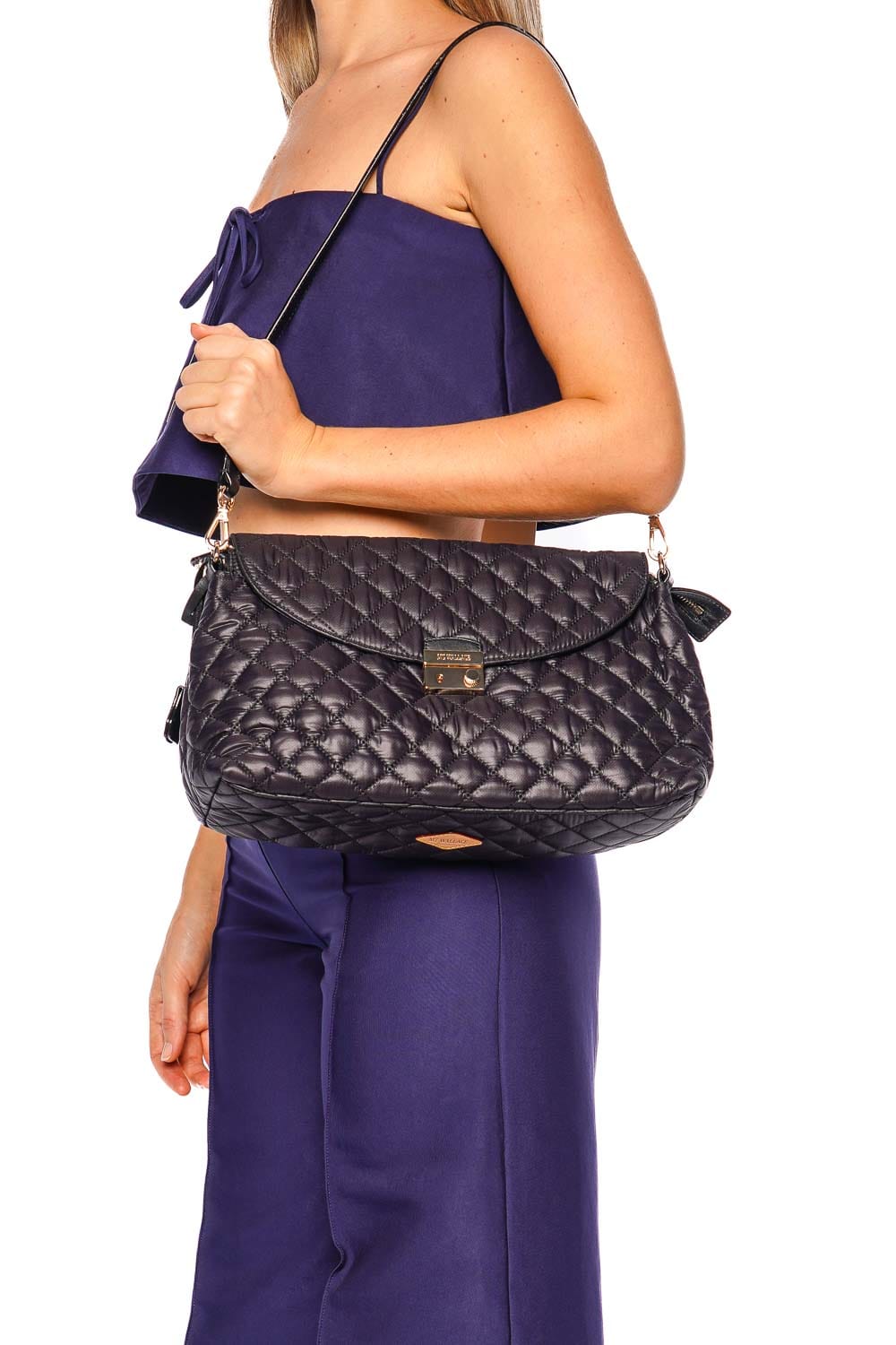 MZ Wallace Crosby Black Quilted Lock Shoulder Bag