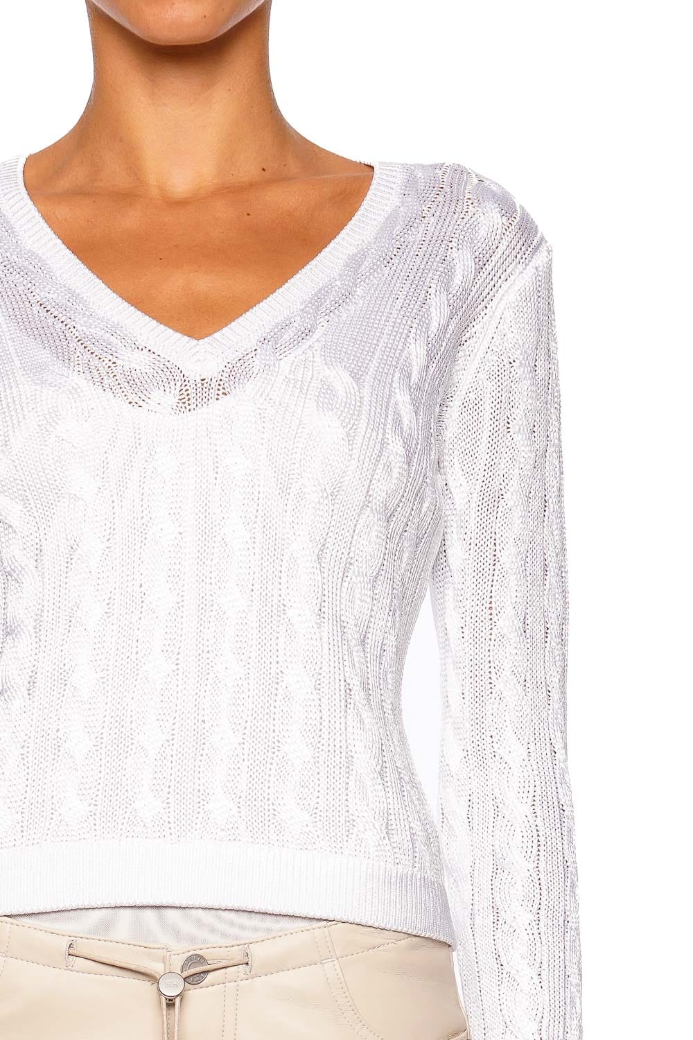 L'AGENCE Preston V Neck Cable Knit Pullover